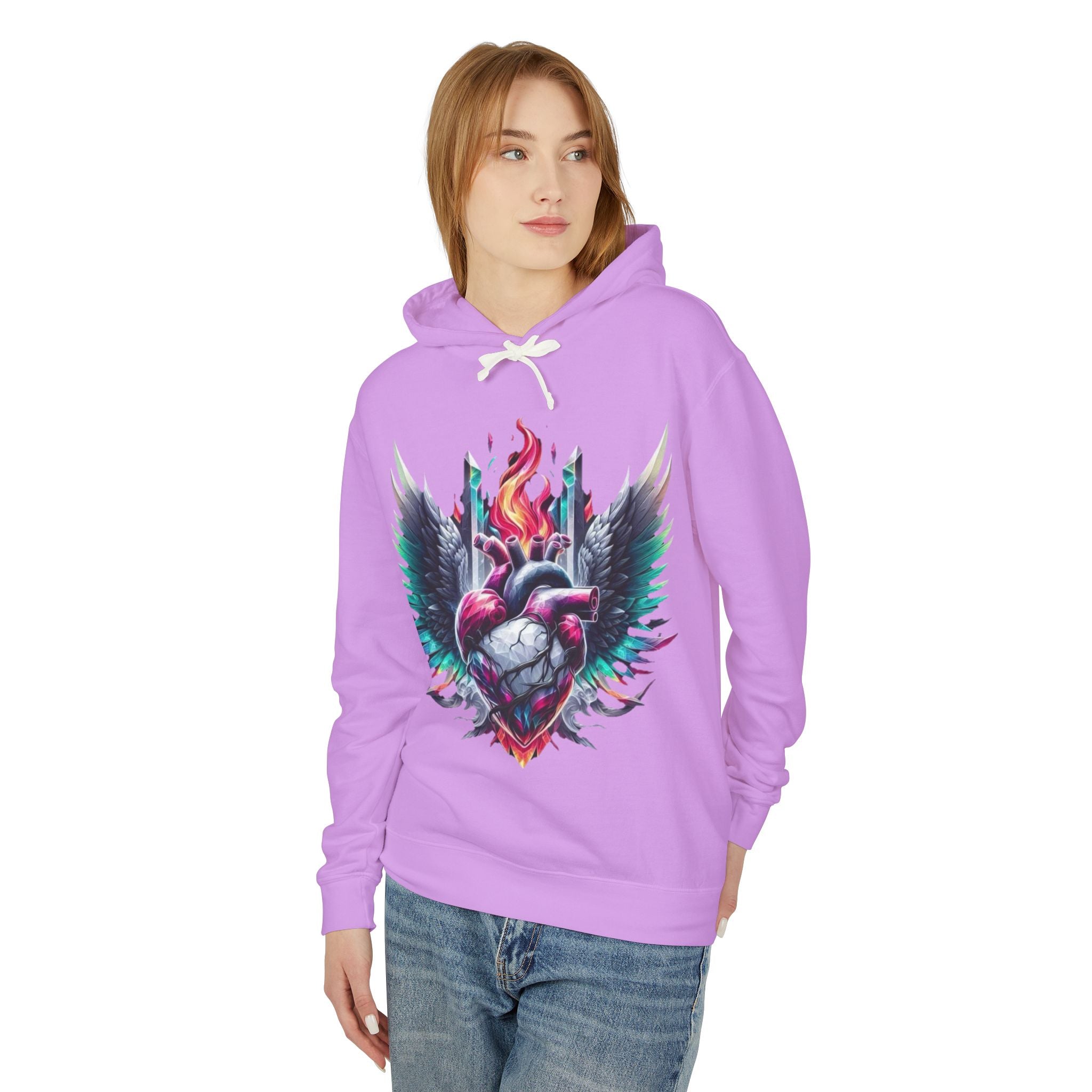 Heartfire Unisex Lightweight Hooded Sweatshirt, Artistic Hoodie, Unique Graphic Sweatshirt, Heart Design Hoodie, Comfortable Casual Wear