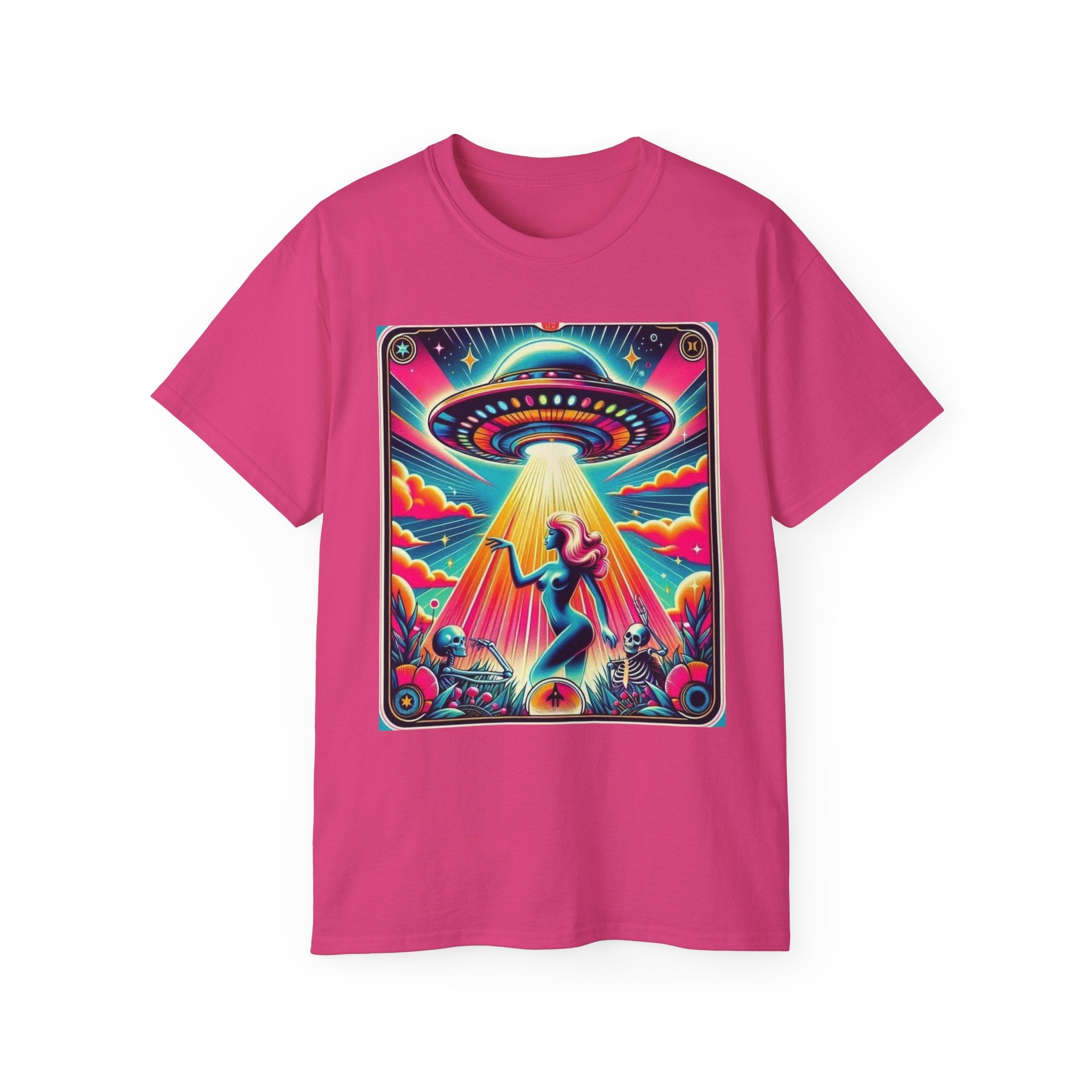 Colorful UFO Graphic Tee, Retro Alien Shirt, Unisex Cotton T-Shirt, Fun Casual Wear, Gifts for Space Lovers, Festival Top