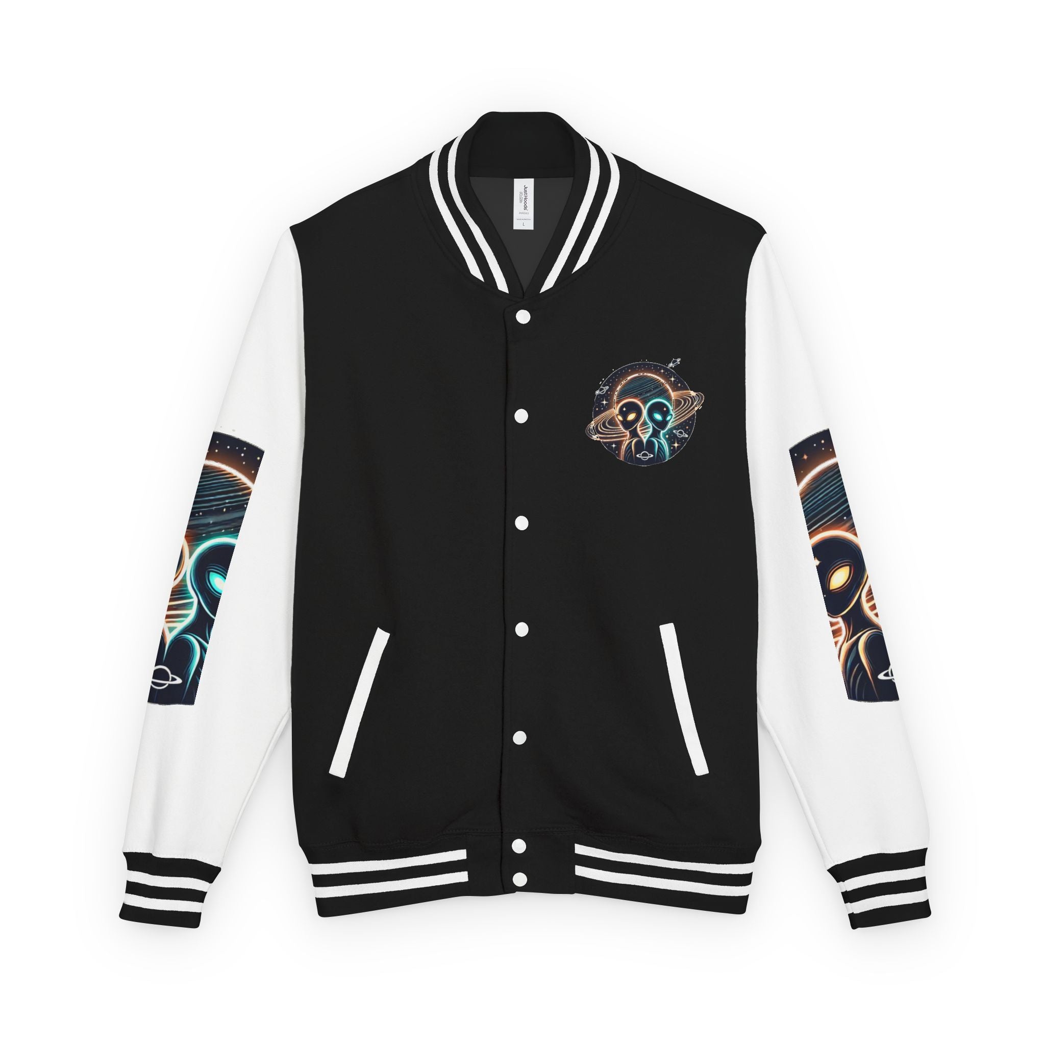 Cosmic Alien Letterman Jacket | Vintage Style Outerwear, Trendy Unisex Jacket, Space Theme Apparel, Perfect for Cosplay or Gift
