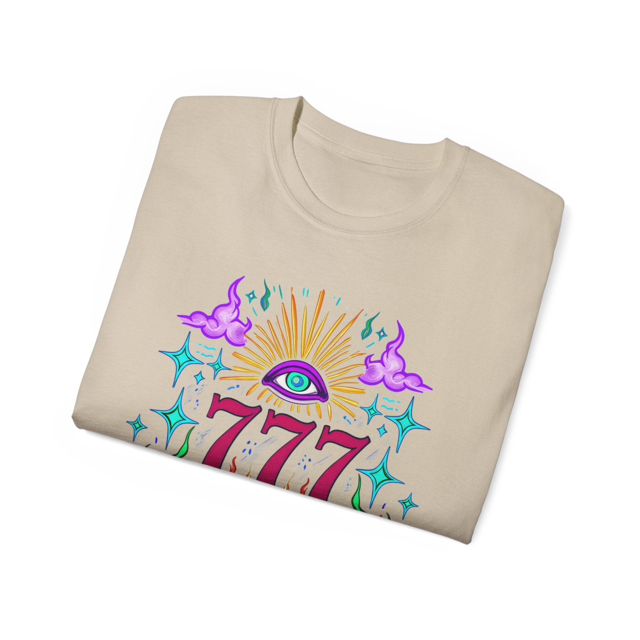Mystical 777 Graphic Tee - Unisex Retro Spiritual Shirt, Gift for Tarot Lovers, Festival Wear, Casual Boho Top, Unique Art Tee