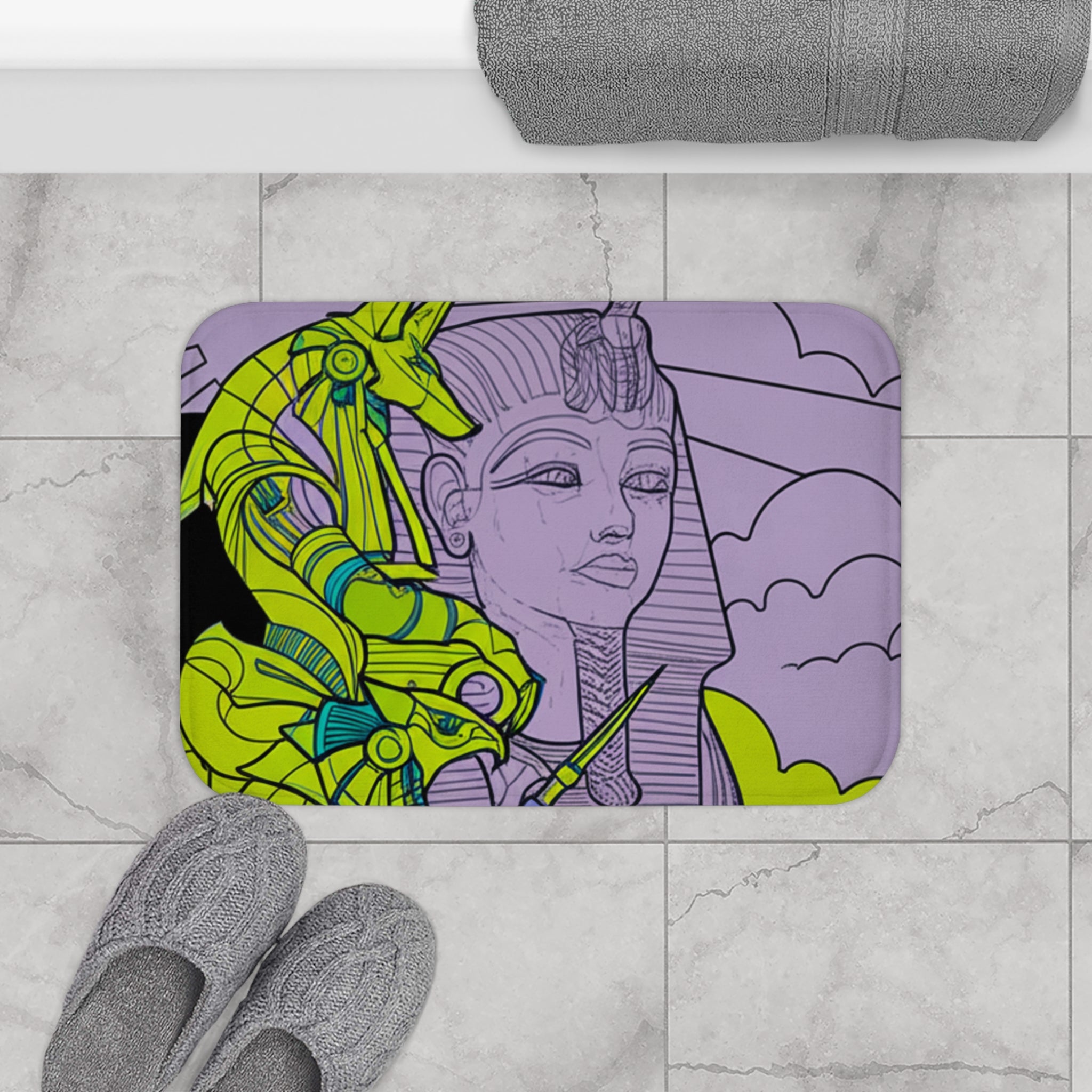 Vibrant Egyptian Queen Bath Mat, Colorful Bath Decor, Stylish Bathroom Rugs, Unique Home Decor, Gift for Housewarming