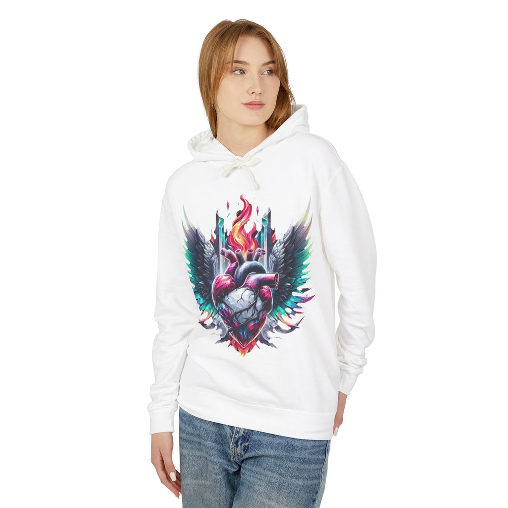 Heartfire Unisex Lightweight Hooded Sweatshirt, Artistic Hoodie, Unique Graphic Sweatshirt, Heart Design Hoodie, Comfortable Casual Wear