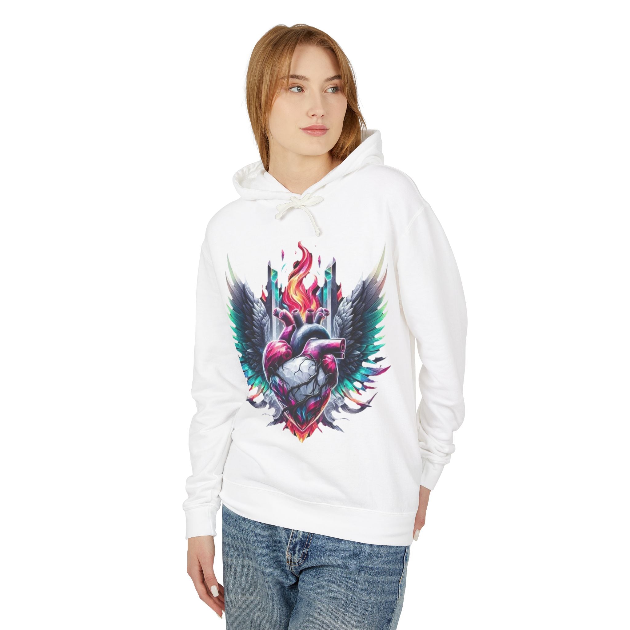 Heartfire Unisex Lightweight Hooded Sweatshirt, Artistic Hoodie, Unique Graphic Sweatshirt, Heart Design Hoodie, Comfortable Casual Wear