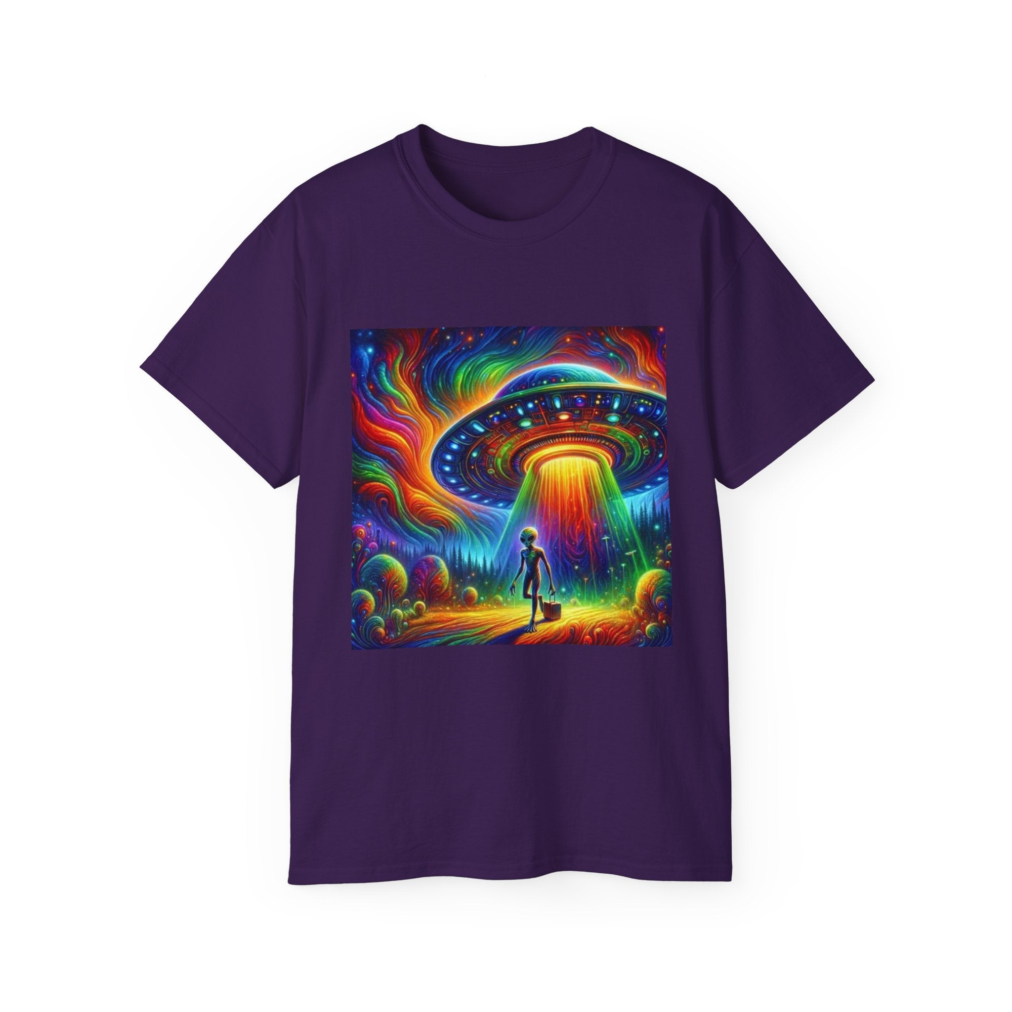 Cosmic Adventure Tee - Unisex Ultra Cotton T-Shirt, UFO Graphic Tee, Colorful Sci-Fi Shirt, Perfect for Festivals, Gift for Space Lovers