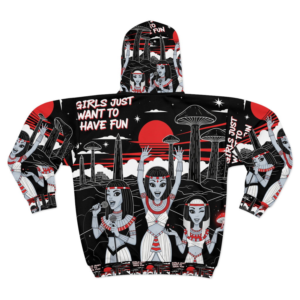 Unisex AOP Zip Hoodie - Fun Vibes Halloween Outerwear, Cozy Layer, Unique Gift for Friends, Goth Style Apparels, Festival Wear