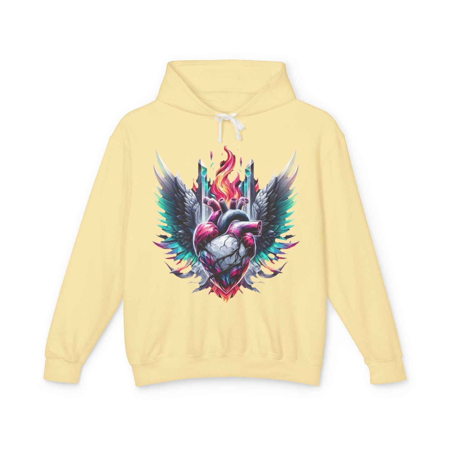 Heartfire Unisex Lightweight Hooded Sweatshirt, Artistic Hoodie, Unique Graphic Sweatshirt, Heart Design Hoodie, Comfortable Casual Wear