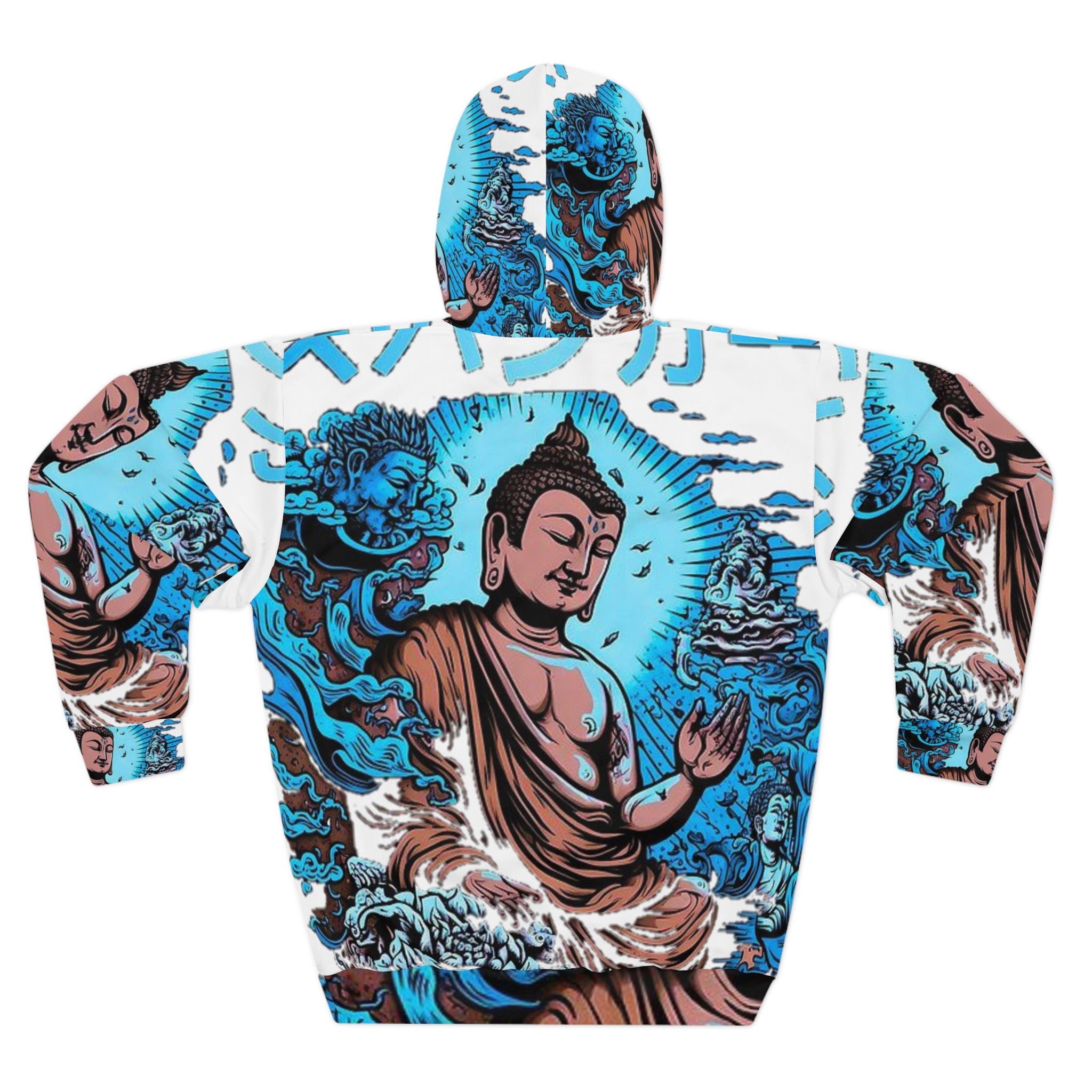 Buddha-Inspired Unisex Pullover Hoodie, Spiritual Hoodie, Meditation Apparel, Calm Vibe, Gift for Yogis, Colorful AOP Design
