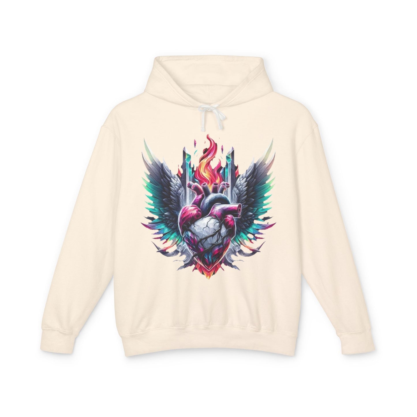 Heartfire Unisex Lightweight Hooded Sweatshirt, Artistic Hoodie, Unique Graphic Sweatshirt, Heart Design Hoodie, Comfortable Casual Wear