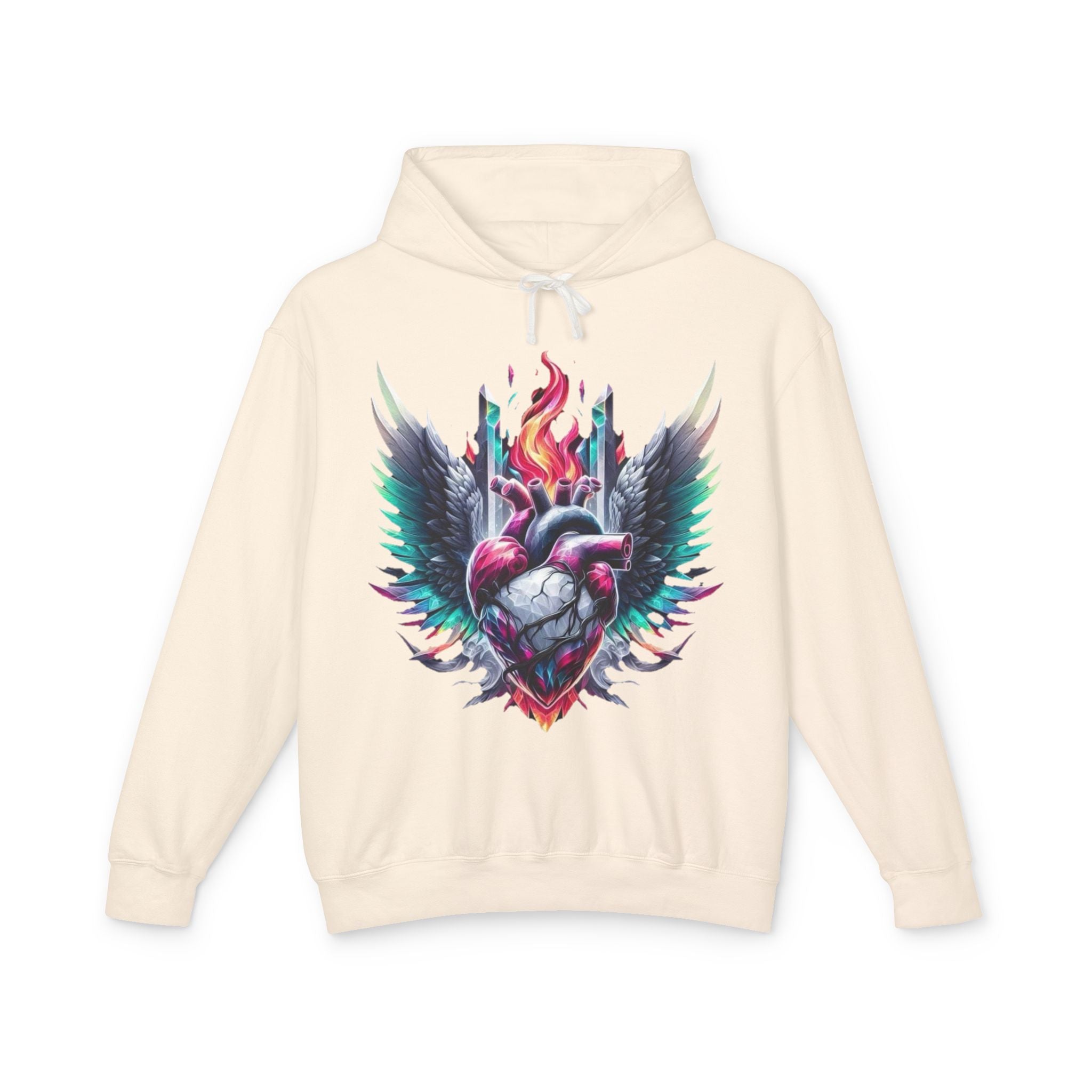 Heartfire Unisex Lightweight Hooded Sweatshirt, Artistic Hoodie, Unique Graphic Sweatshirt, Heart Design Hoodie, Comfortable Casual Wear