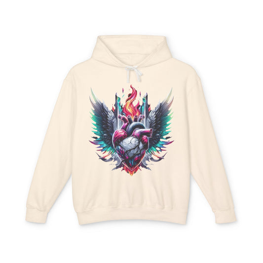 Heartfire Unisex Lightweight Hooded Sweatshirt, Artistic Hoodie, Unique Graphic Sweatshirt, Heart Design Hoodie, Comfortable Casual Wear