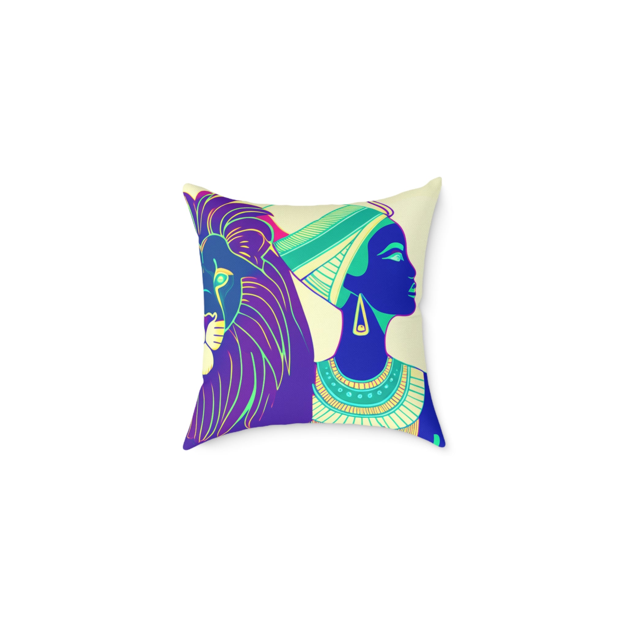 Cultural Art Decorative Pillow, Ethnic Home Decor, Lion and Woman Accent Cushion, Sofa Throw Pillow, Unique Gift Idea