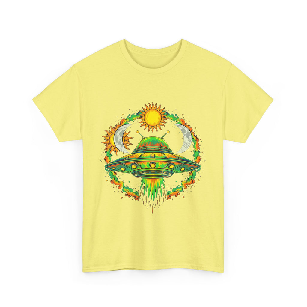Cosmic Vibes Unisex Heavy Cotton Tee | UFO Graphic T-Shirt, Space Lover Gift, Festival Wear, Summer Style, Unique Tee
