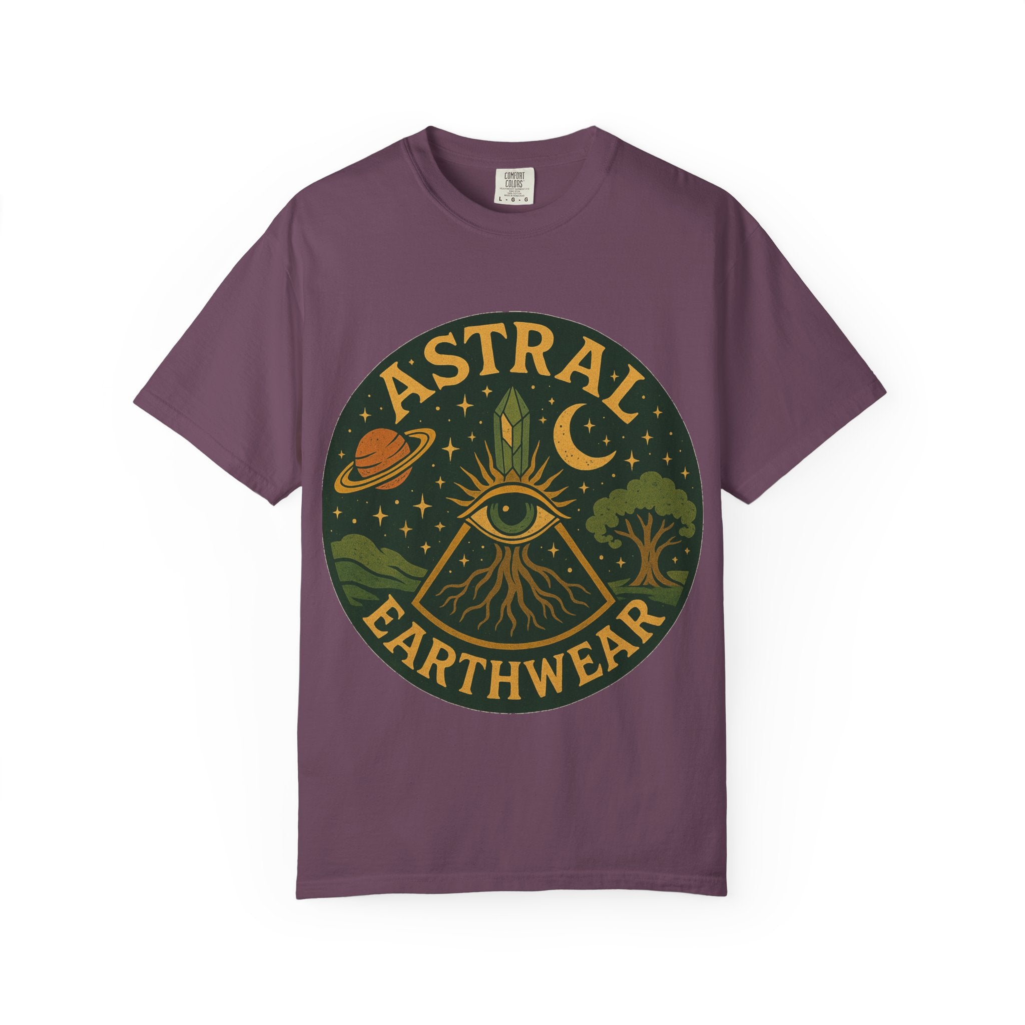 Astral Earthwear Unisex T-Shirt, Boho Graphic Tee, Celestial Design Shirt, Gift for Nature Lovers, Casual Earthy Style
