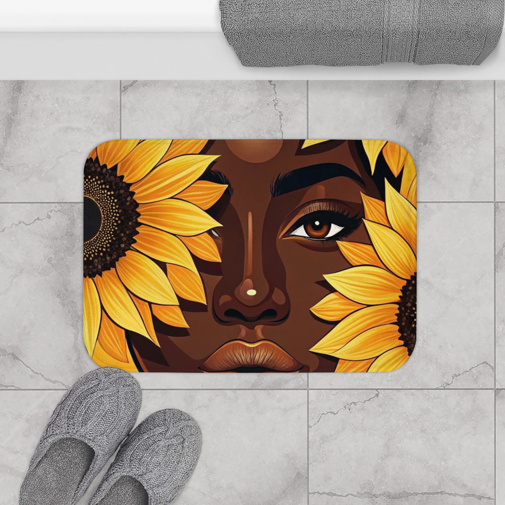 Sunflower Bath Mat - Boho Bathroom Decor, Floral Mat, Gift for Plant Lovers, Home Accent, Summer Vibes