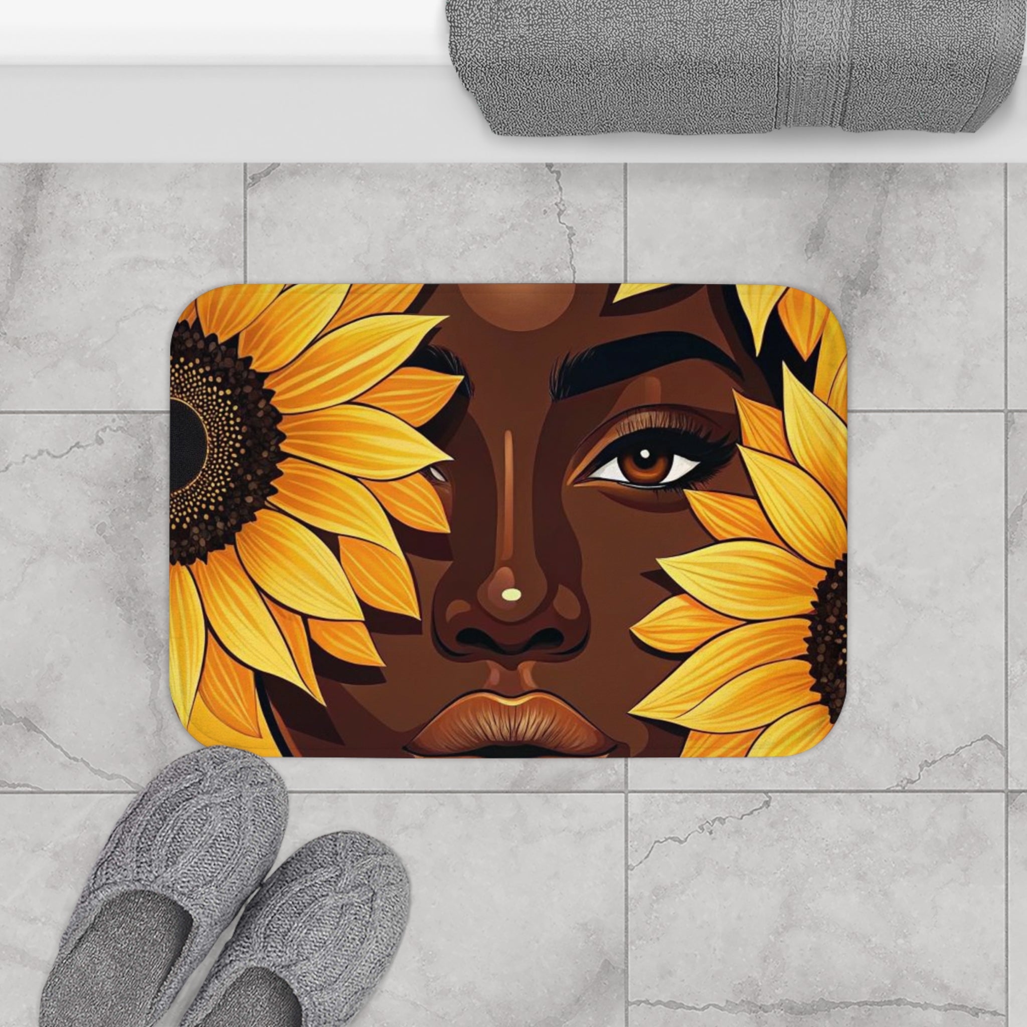 Sunflower Bath Mat - Boho Bathroom Decor, Floral Mat, Gift for Plant Lovers, Home Accent, Summer Vibes