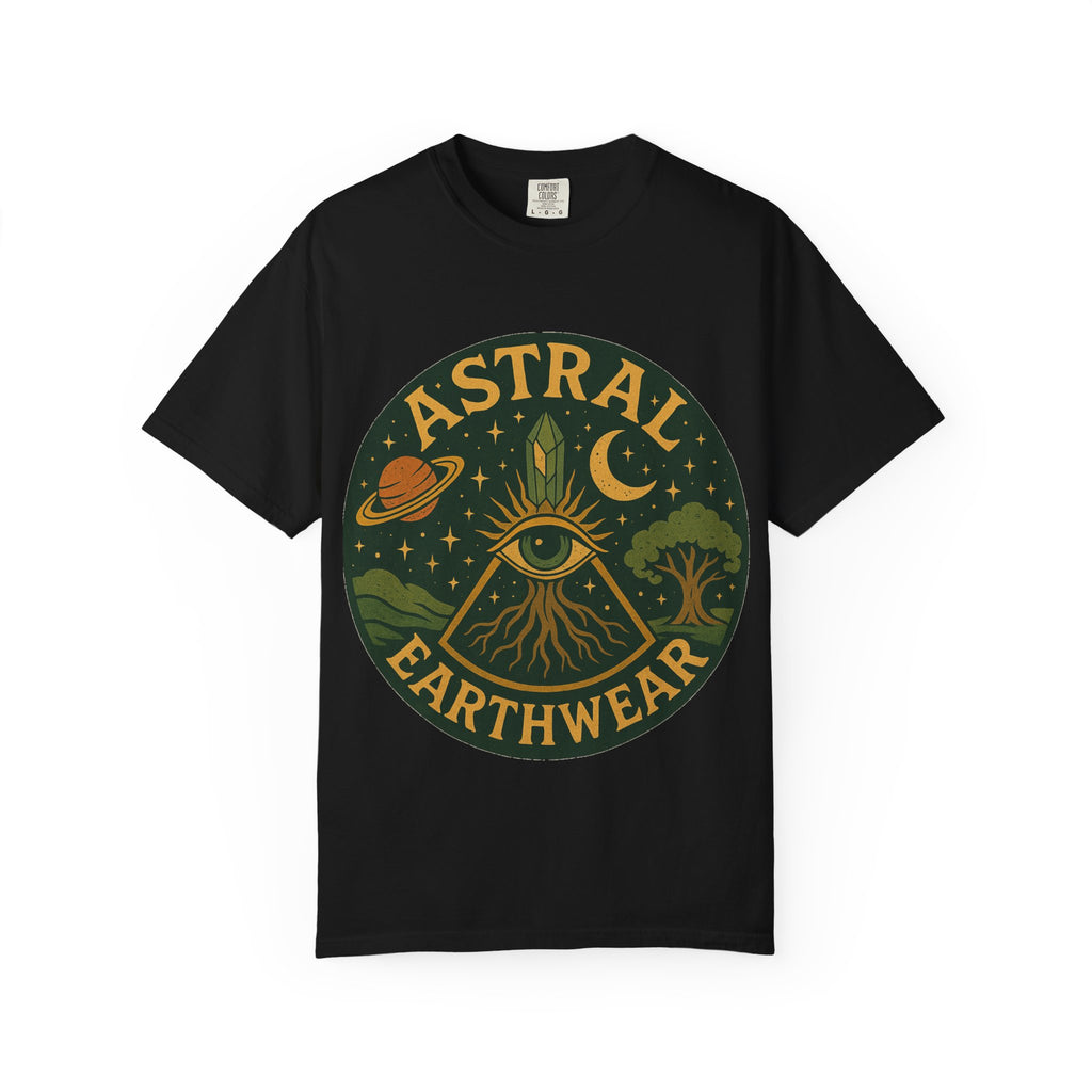 Astral Earthwear Unisex T-Shirt, Boho Graphic Tee, Celestial Design Shirt, Gift for Nature Lovers, Casual Earthy Style