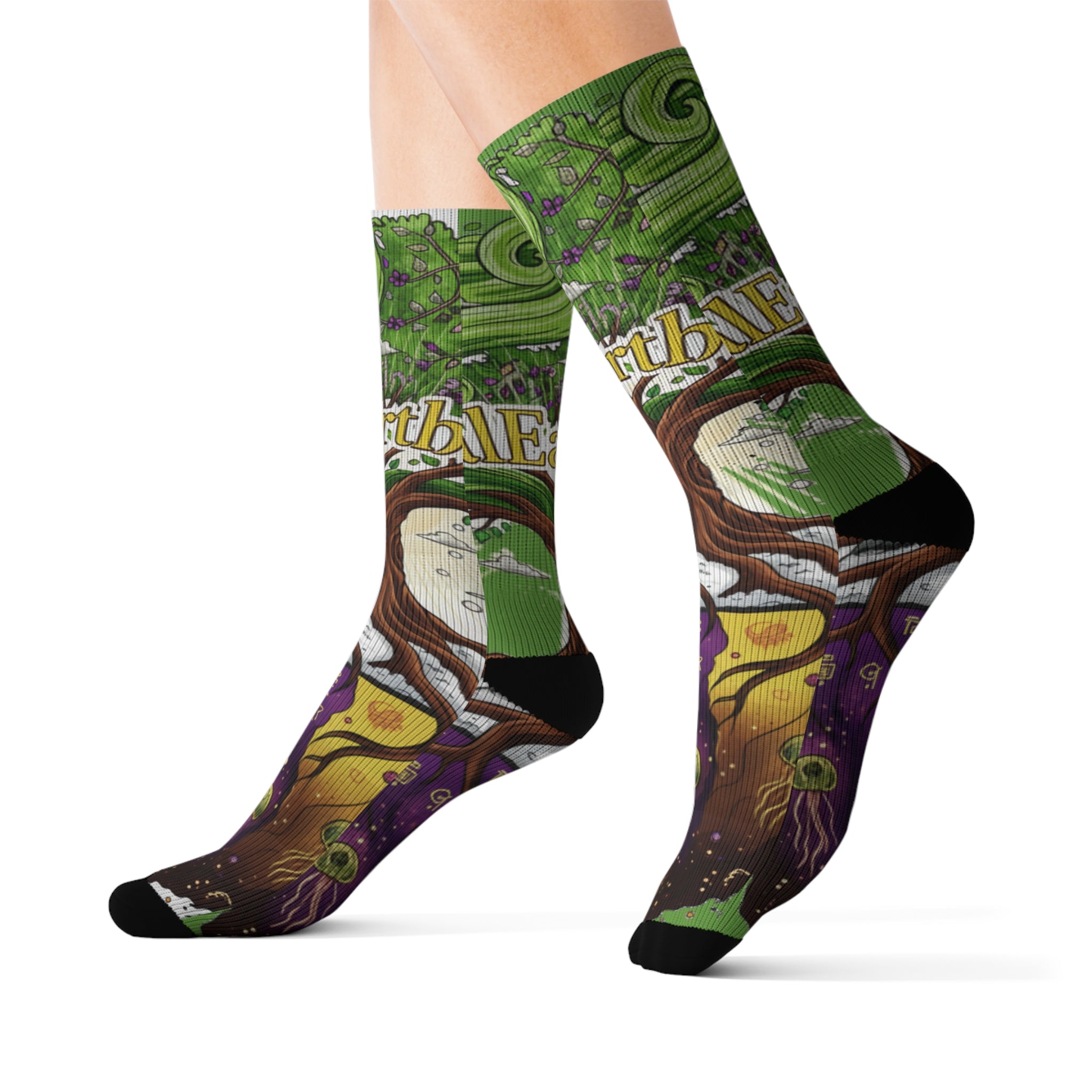 Whimsical Sublimation Socks, Colorful Tree Design, Unique Gift for Nature Lovers, Cozy Footwear, Festival Accessory, Eco-Friendly Socks