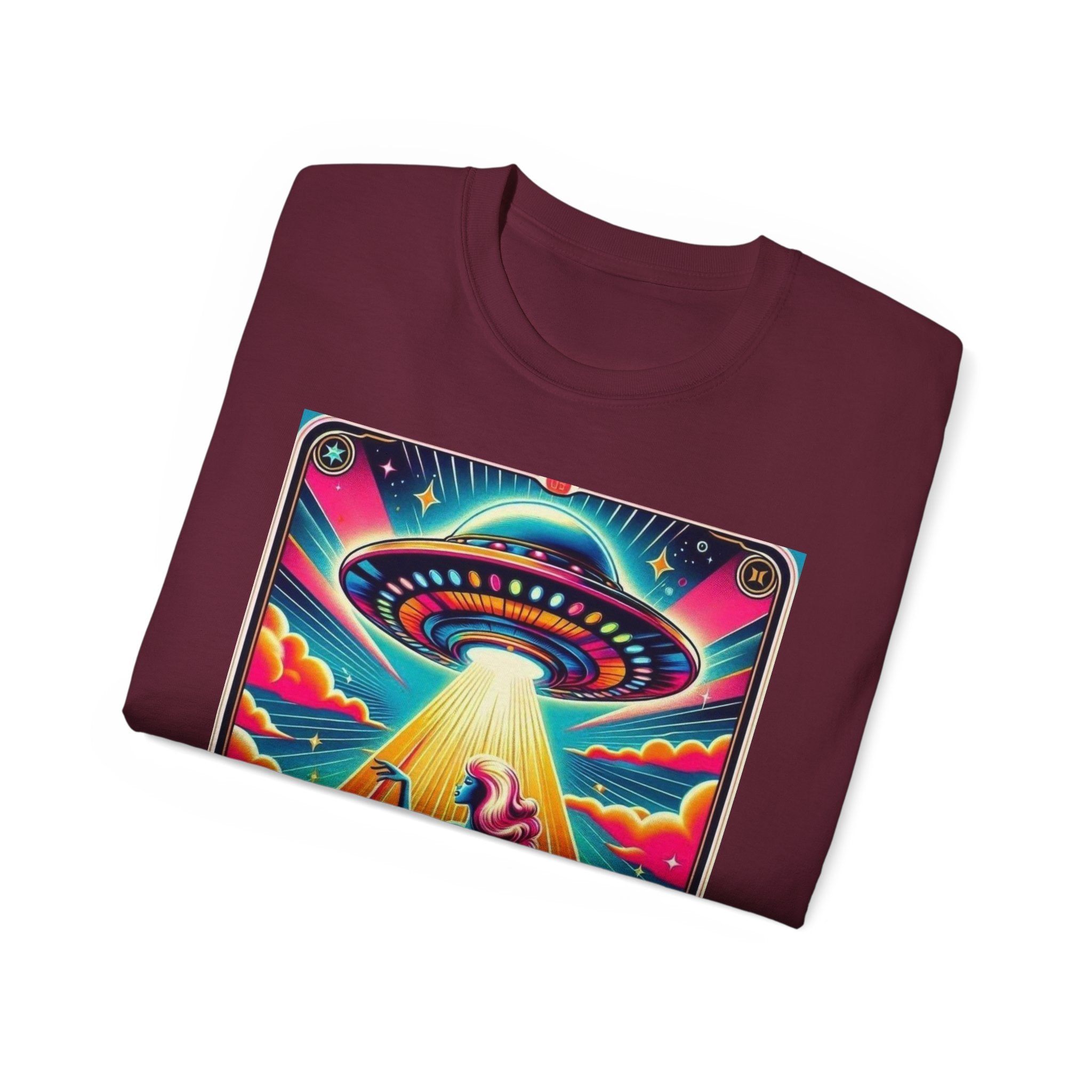 Colorful UFO Graphic Tee, Retro Alien Shirt, Unisex Cotton T-Shirt, Fun Casual Wear, Gifts for Space Lovers, Festival Top
