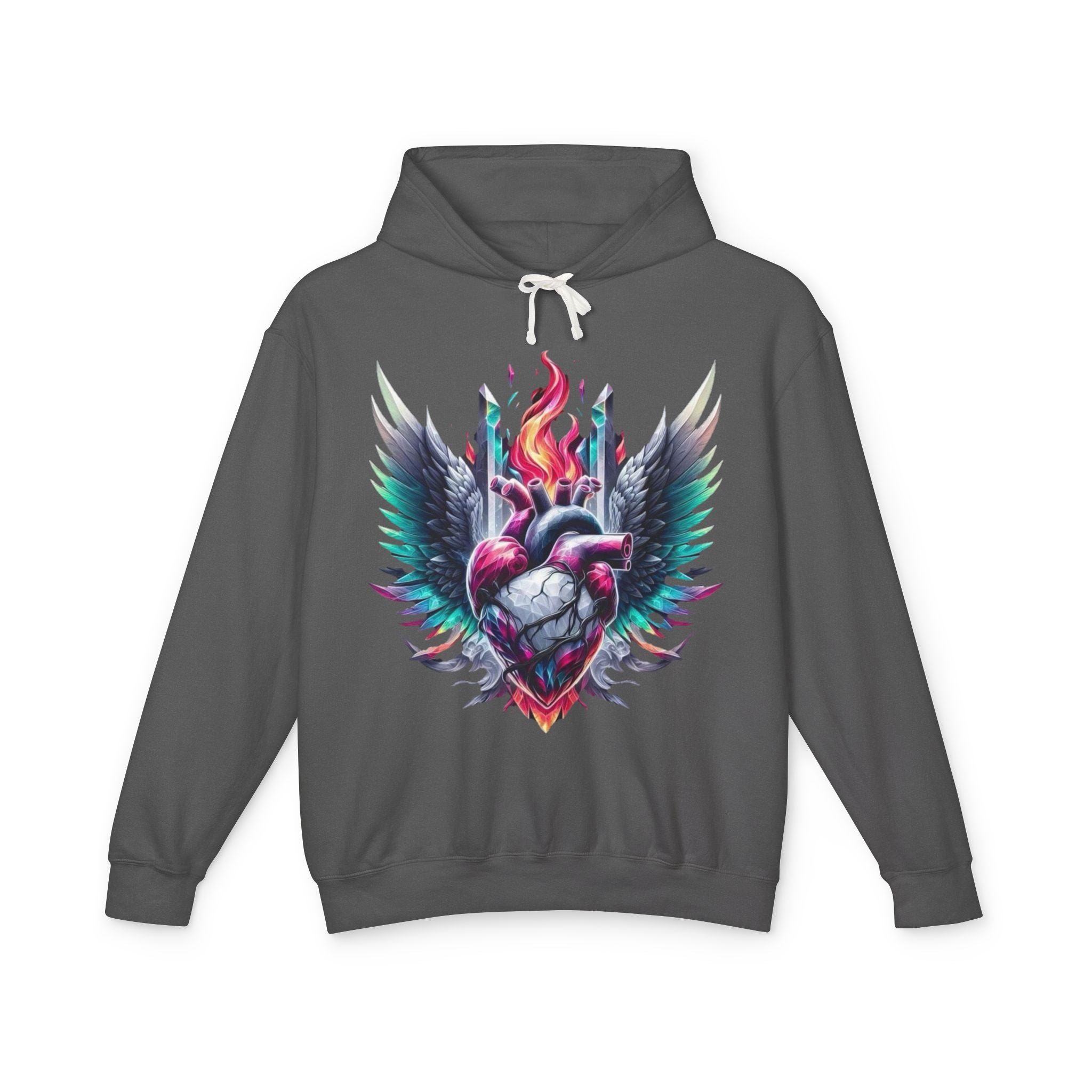 Heartfire Unisex Lightweight Hooded Sweatshirt, Artistic Hoodie, Unique Graphic Sweatshirt, Heart Design Hoodie, Comfortable Casual Wear