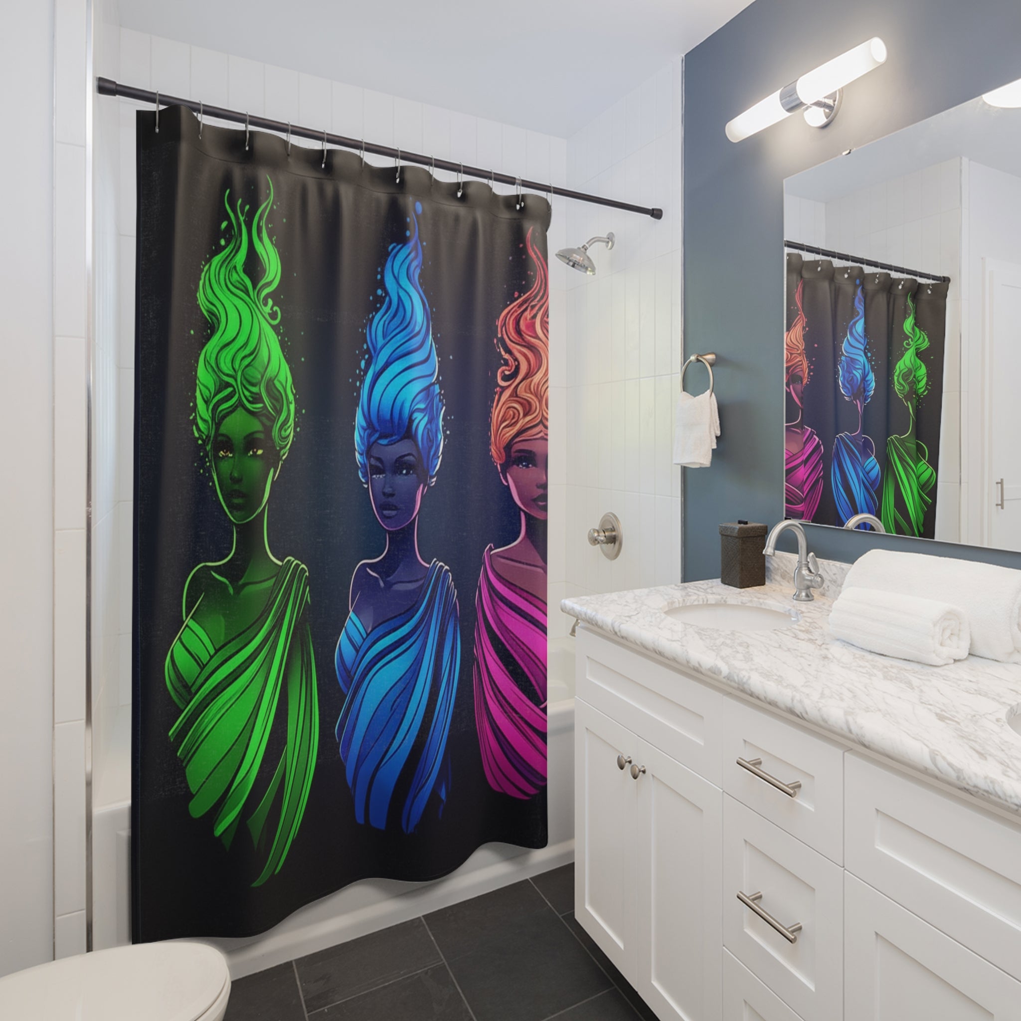 Vibrant Fantasy Shower Curtains - Colorful Fire Element Designs, Bathroom Decor, Gift for Art Lovers, Boho Home Style, Unique Gifts