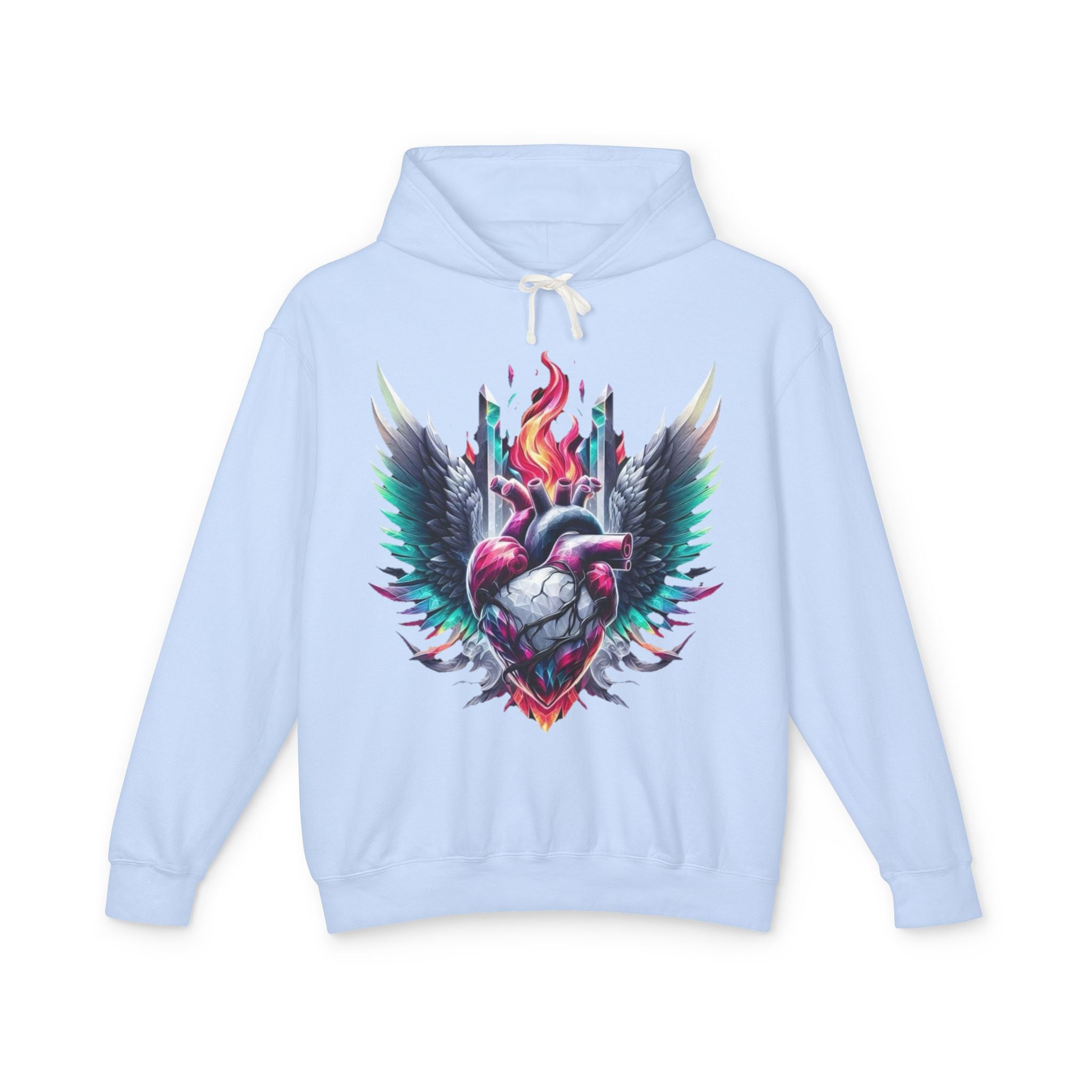 Heartfire Unisex Lightweight Hooded Sweatshirt, Artistic Hoodie, Unique Graphic Sweatshirt, Heart Design Hoodie, Comfortable Casual Wear