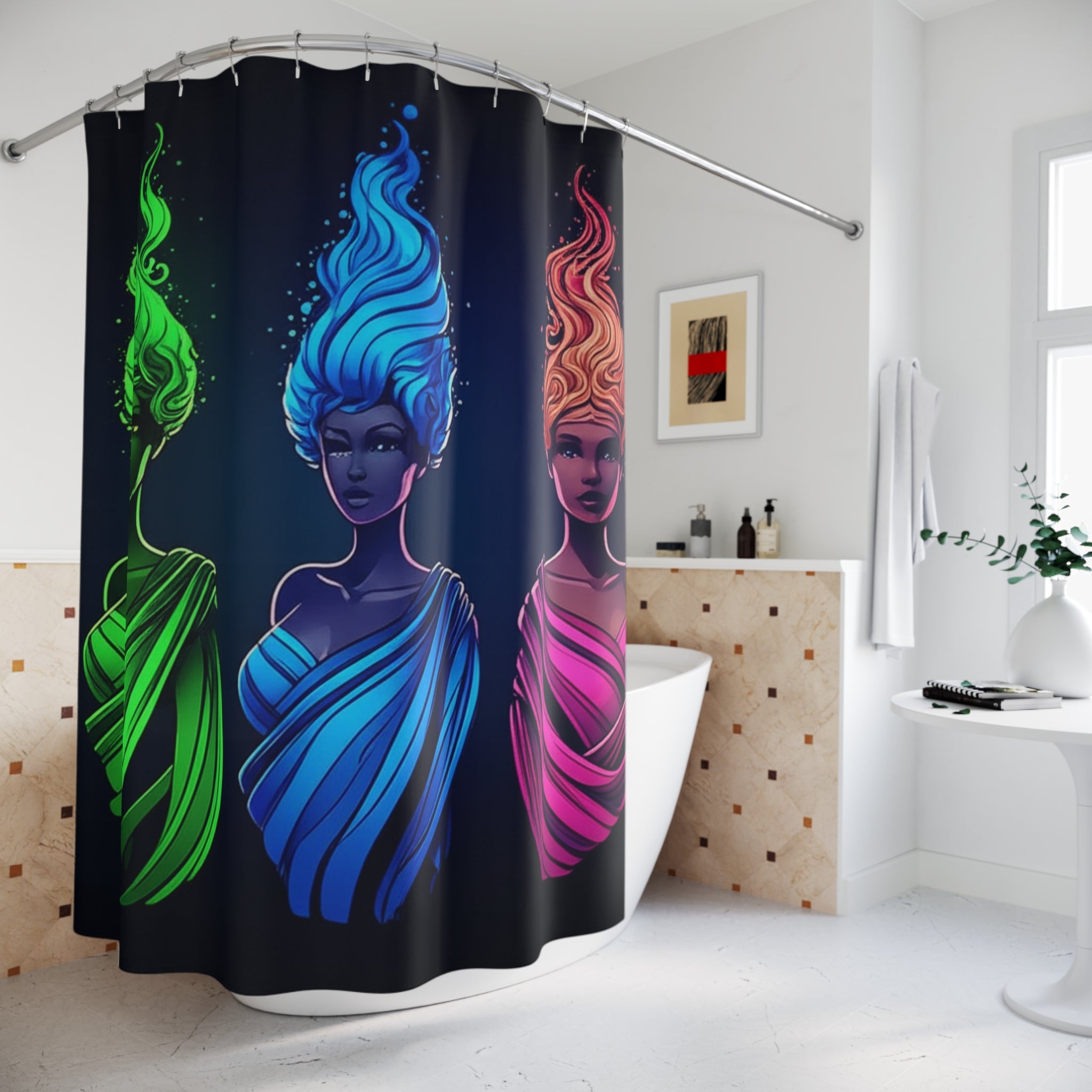 Vibrant Fantasy Shower Curtains - Colorful Fire Element Designs, Bathroom Decor, Gift for Art Lovers, Boho Home Style, Unique Gifts
