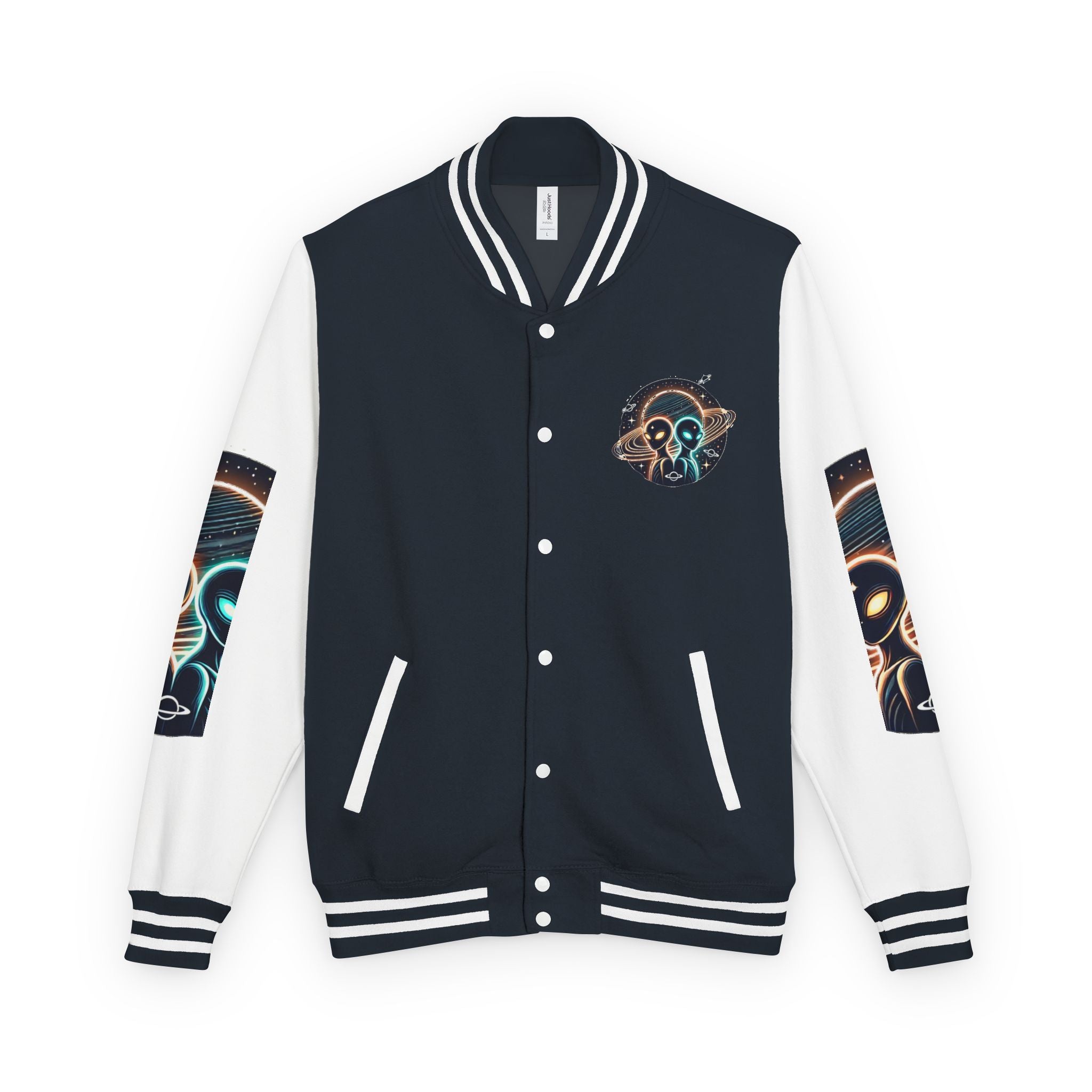 Cosmic Alien Letterman Jacket | Vintage Style Outerwear, Trendy Unisex Jacket, Space Theme Apparel, Perfect for Cosplay or Gift