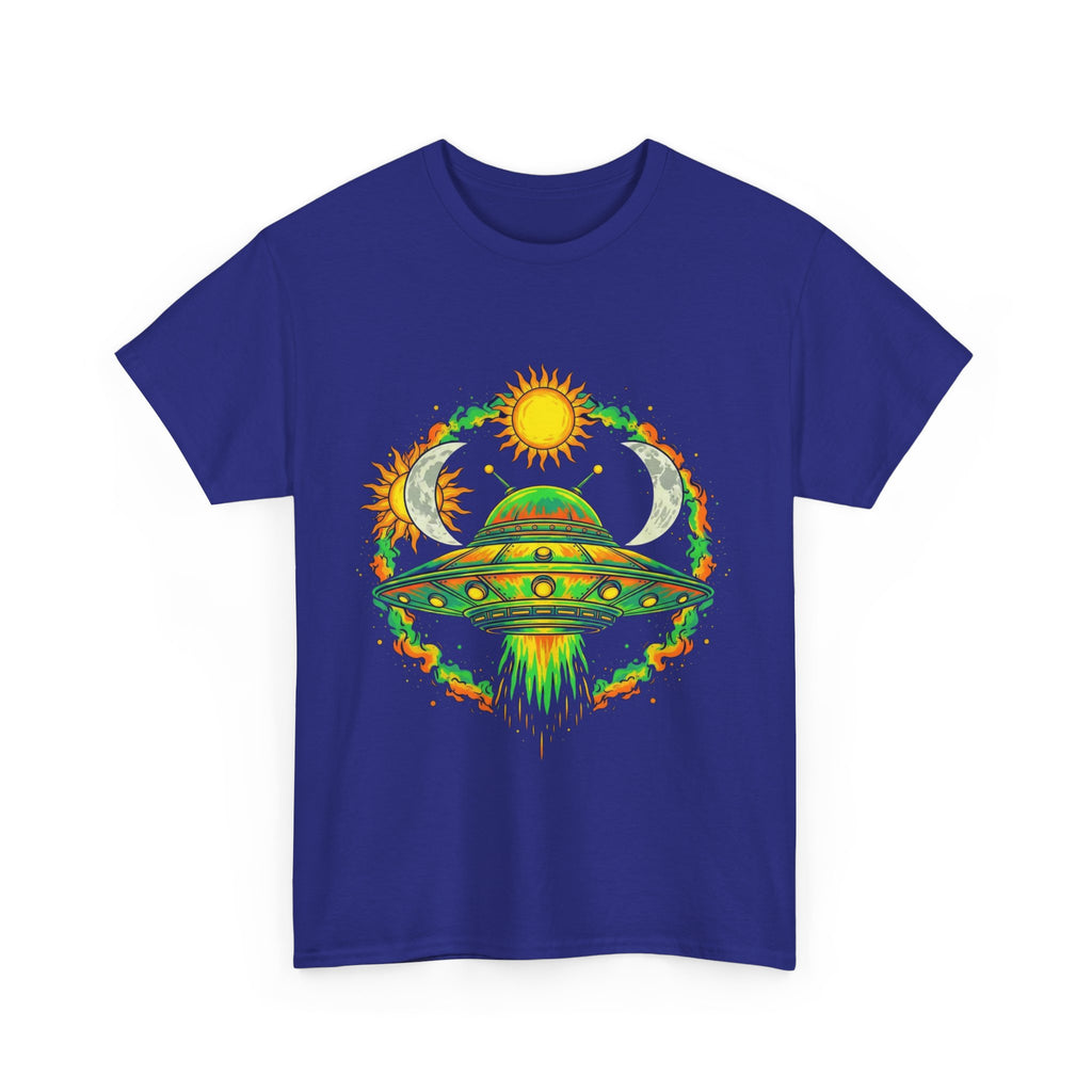 Cosmic Vibes Unisex Heavy Cotton Tee | UFO Graphic T-Shirt, Space Lover Gift, Festival Wear, Summer Style, Unique Tee