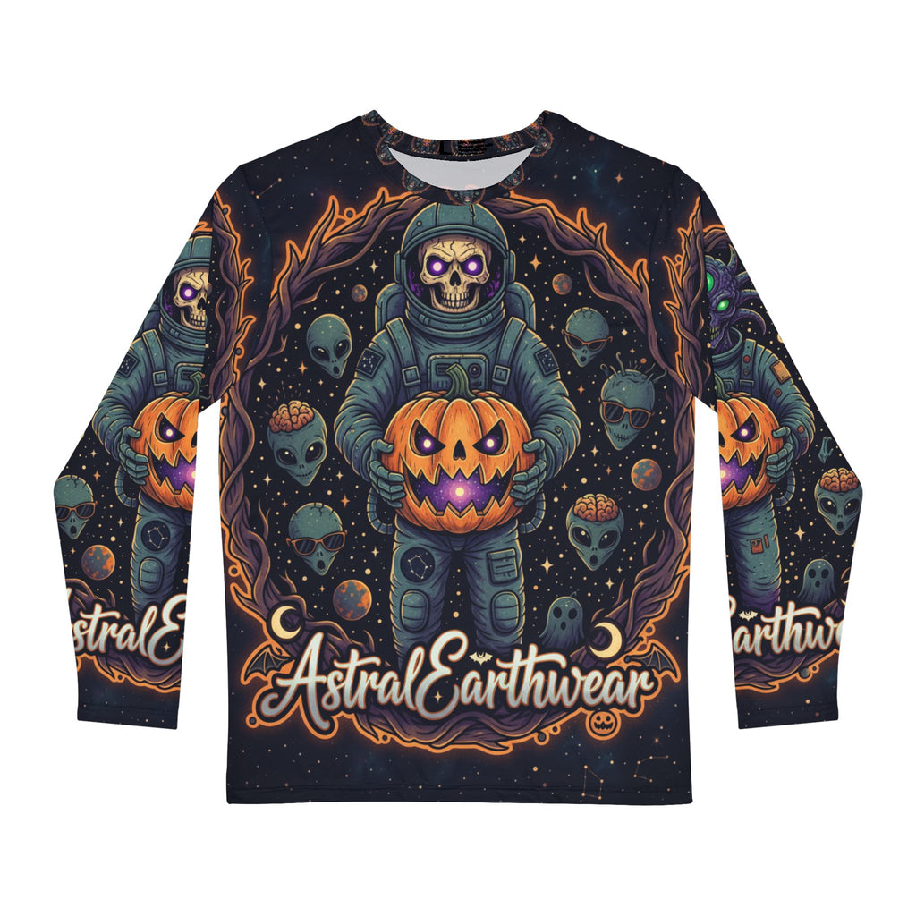 Spooky Astronaut Men's Long Sleeve Shirt | Perfect for Halloween, Cosplay, or Casual Wear, Unique Gift for Space Lovers, Fall Fashion