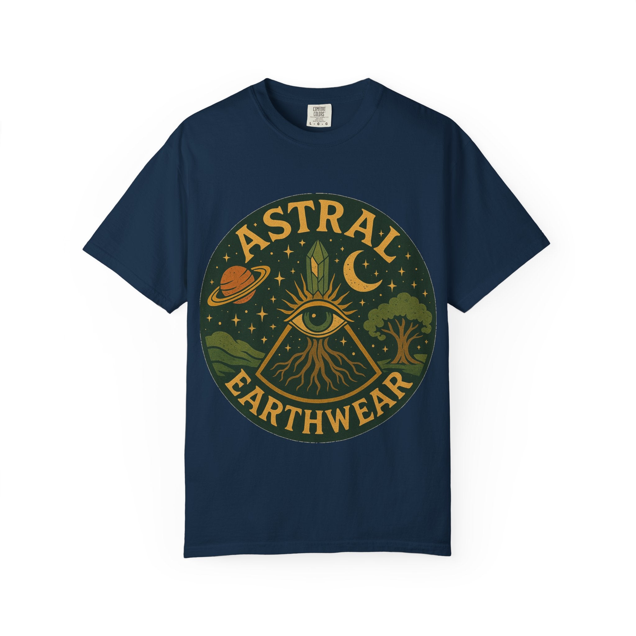 Astral Earthwear Unisex T-Shirt, Boho Graphic Tee, Celestial Design Shirt, Gift for Nature Lovers, Casual Earthy Style