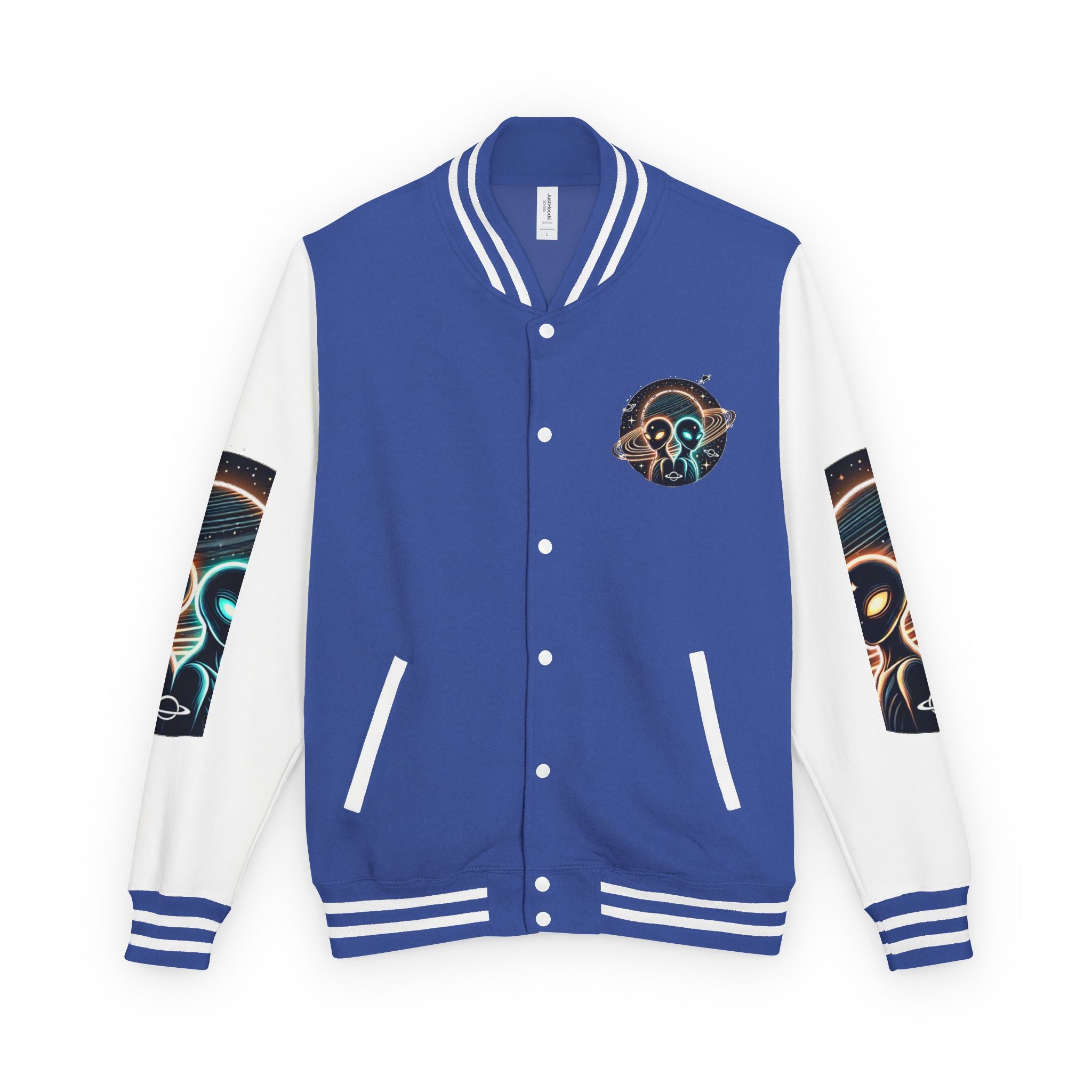 Cosmic Alien Letterman Jacket | Vintage Style Outerwear, Trendy Unisex Jacket, Space Theme Apparel, Perfect for Cosplay or Gift