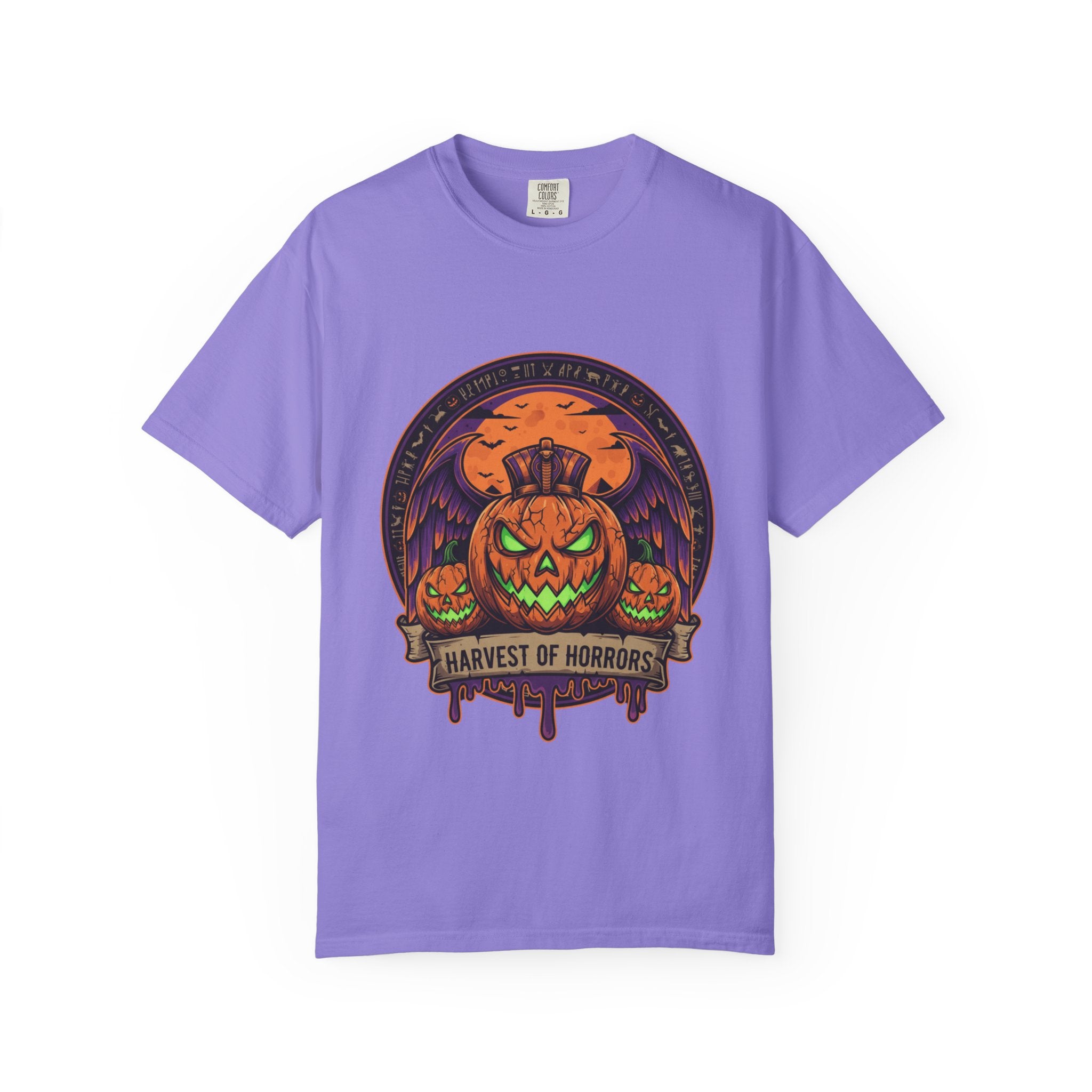 Harvest of Horrors Unisex T-shirt | Halloween Apparel, Spooky Graphic Tee, Fall Fashion, Pumpkin Shirt, October Outfit