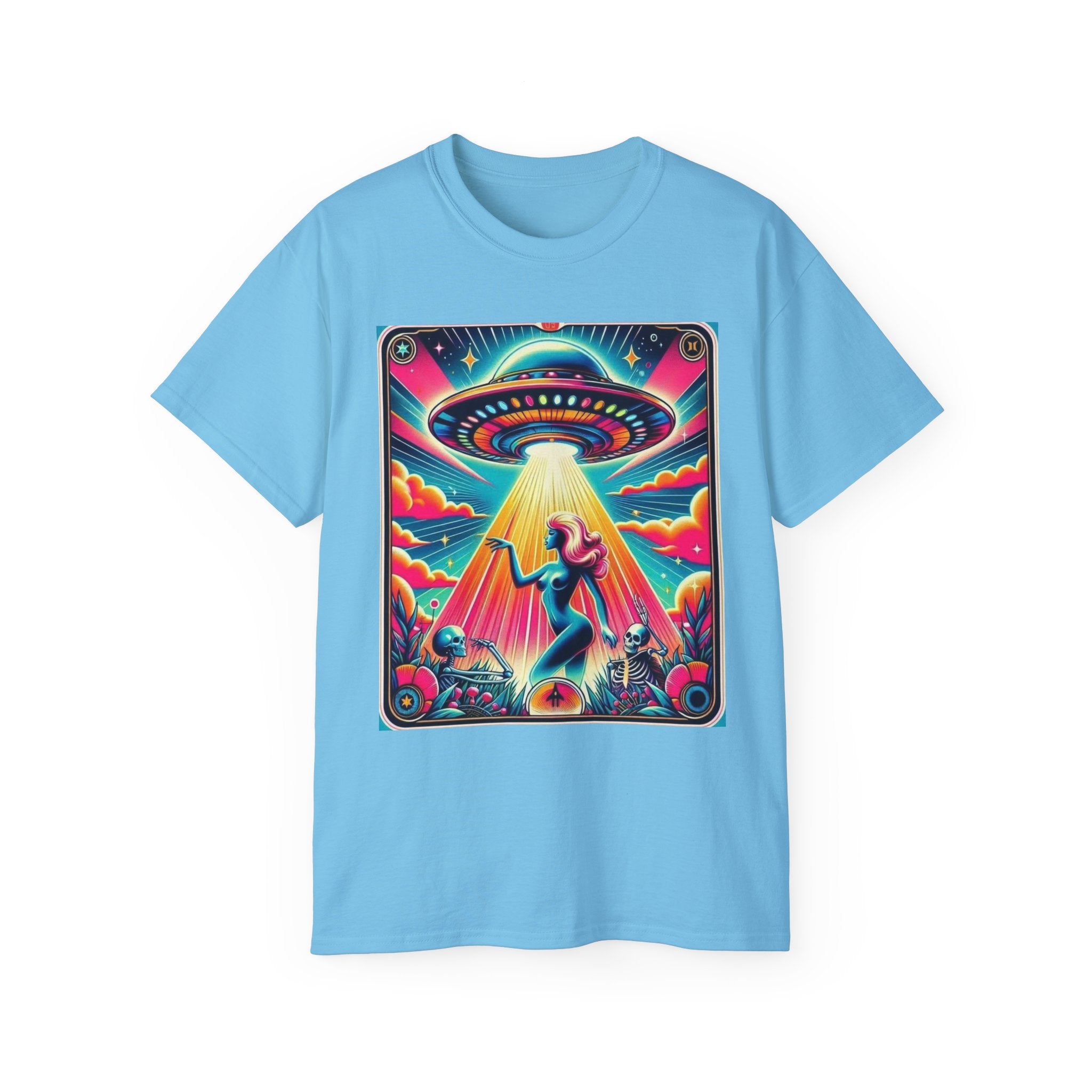 Colorful UFO Graphic Tee, Retro Alien Shirt, Unisex Cotton T-Shirt, Fun Casual Wear, Gifts for Space Lovers, Festival Top