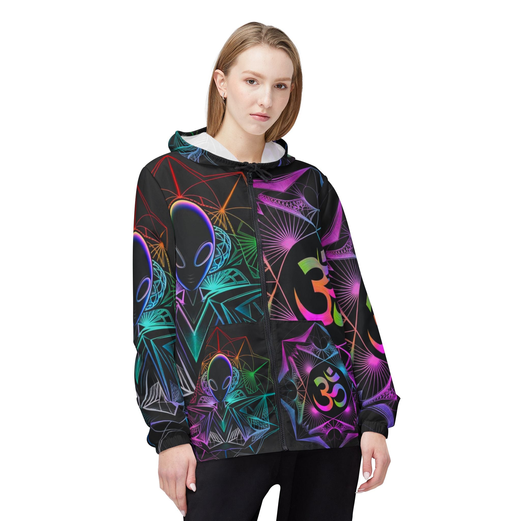 Mystical Alien Windbreaker Jacket, Bohemian Style Athleticwear, Festival Gear, Unique Streetwear, Spiritual Gifts for Him & Her