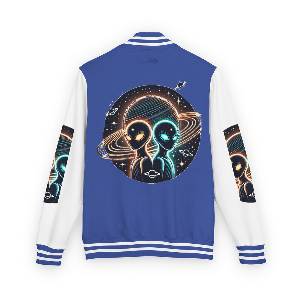 Cosmic Alien Letterman Jacket | Vintage Style Outerwear, Trendy Unisex Jacket, Space Theme Apparel, Perfect for Cosplay or Gift