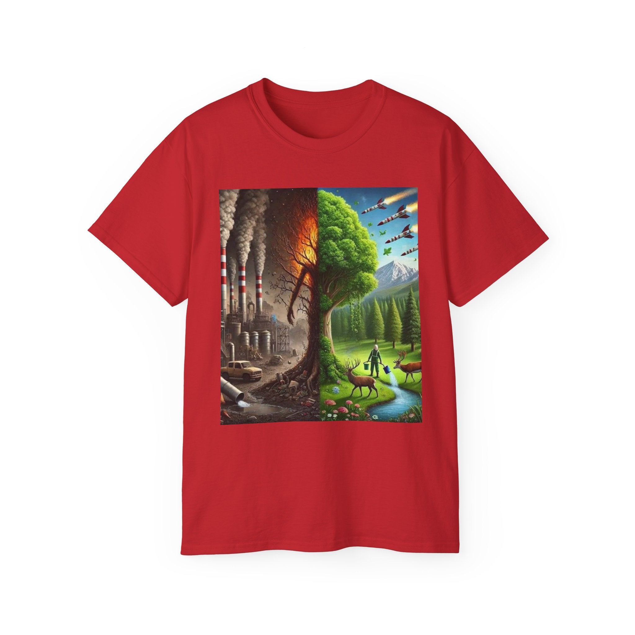 Eco-Conscious Graphic Tee - Nature vs. Pollution Art, Unisex T-Shirt for Environmental Awareness, Eco-Friendly Gift, Earth Day Apparel,