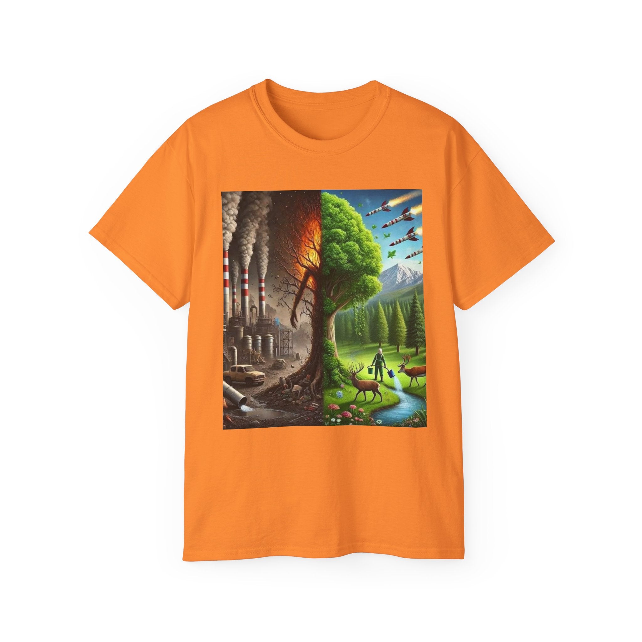 Eco-Conscious Graphic Tee - Nature vs. Pollution Art, Unisex T-Shirt for Environmental Awareness, Eco-Friendly Gift, Earth Day Apparel,
