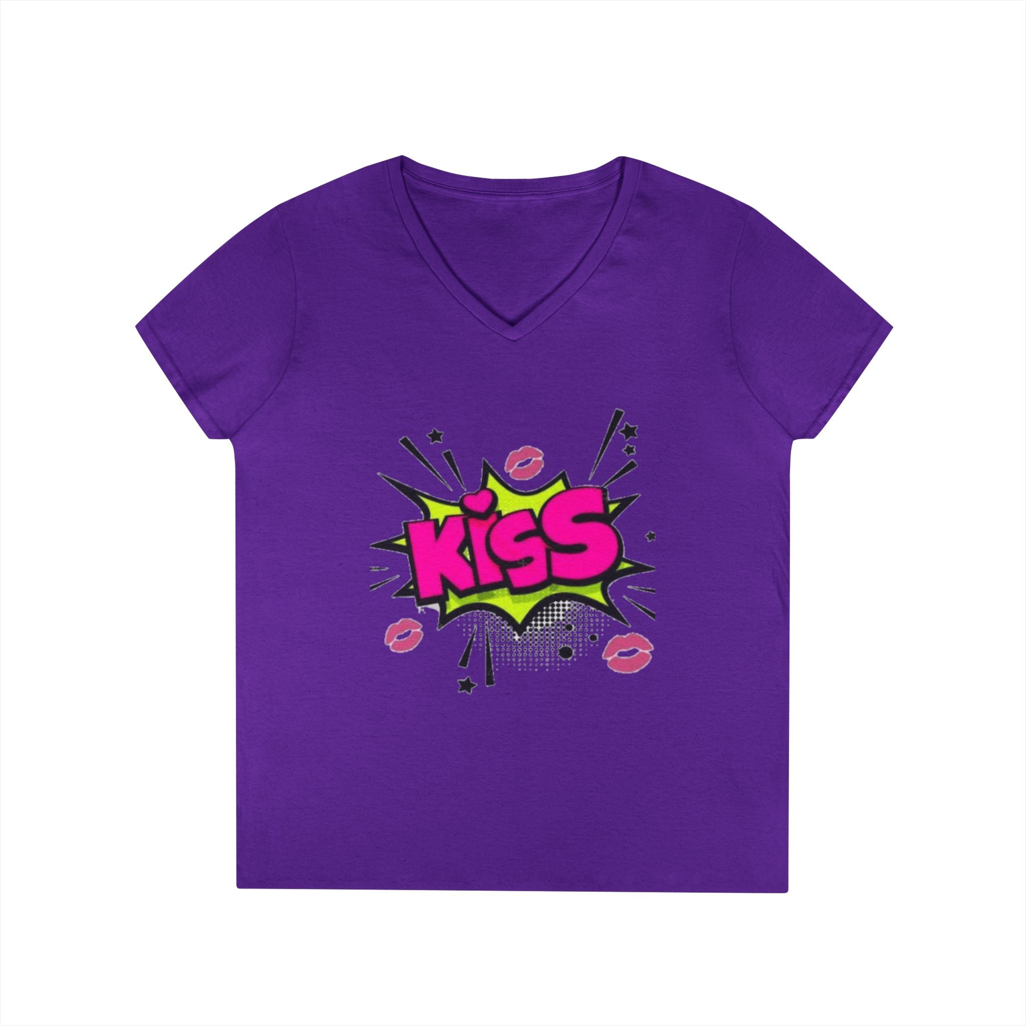 Kiss Graphic V-Neck Tee, Fun Graphic Shirt, Gift for Her, Casual Fashion, Cute Summer Top, Valentine's Day Gift