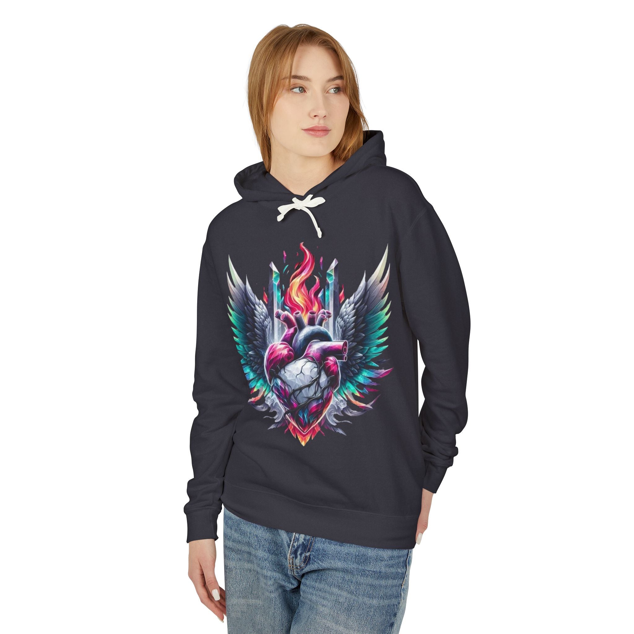Heartfire Unisex Lightweight Hooded Sweatshirt, Artistic Hoodie, Unique Graphic Sweatshirt, Heart Design Hoodie, Comfortable Casual Wear