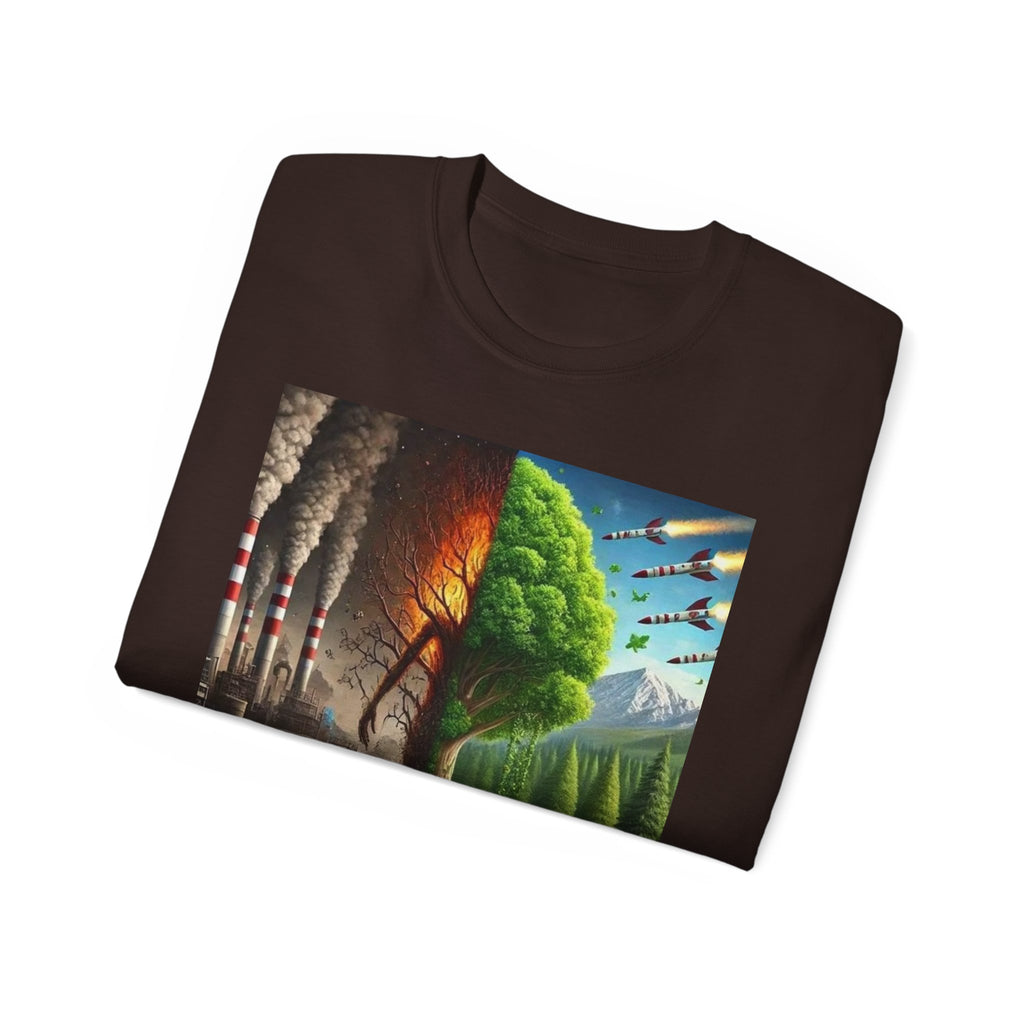 Eco-Conscious Graphic Tee - Nature vs. Pollution Art, Unisex T-Shirt for Environmental Awareness, Eco-Friendly Gift, Earth Day Apparel,