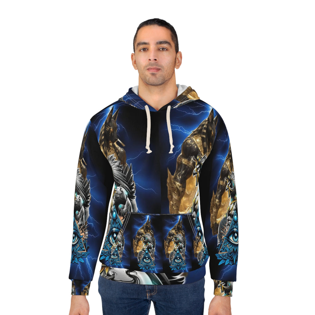 Mystical Wolf Hoodie - Unisex AOP Pullover for Nature Lovers, Cozy Hooded Sweatshirt, Unique Gift for Adventurers, Festival Wear, Eye Design