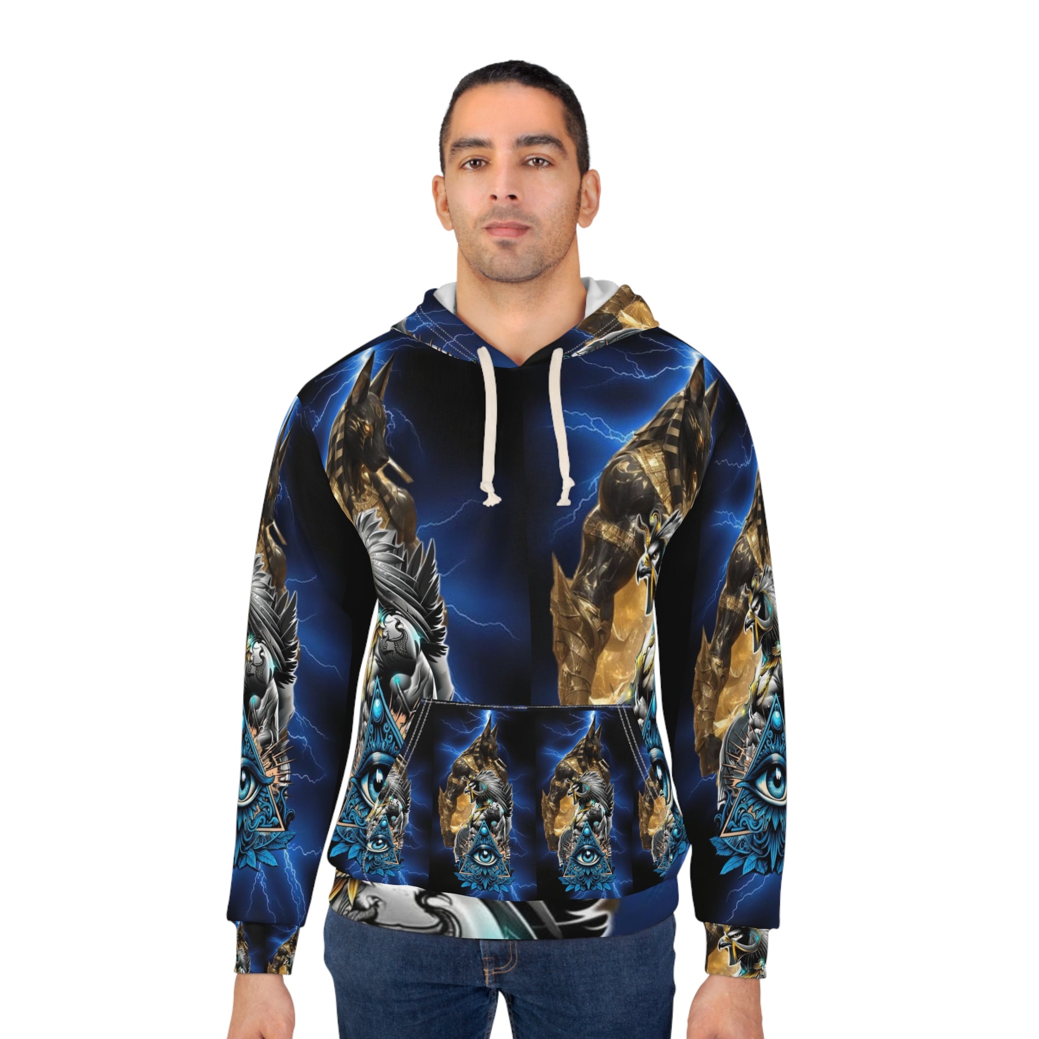 Mystical Wolf Hoodie - Unisex AOP Pullover for Nature Lovers, Cozy Hooded Sweatshirt, Unique Gift for Adventurers, Festival Wear, Eye Design