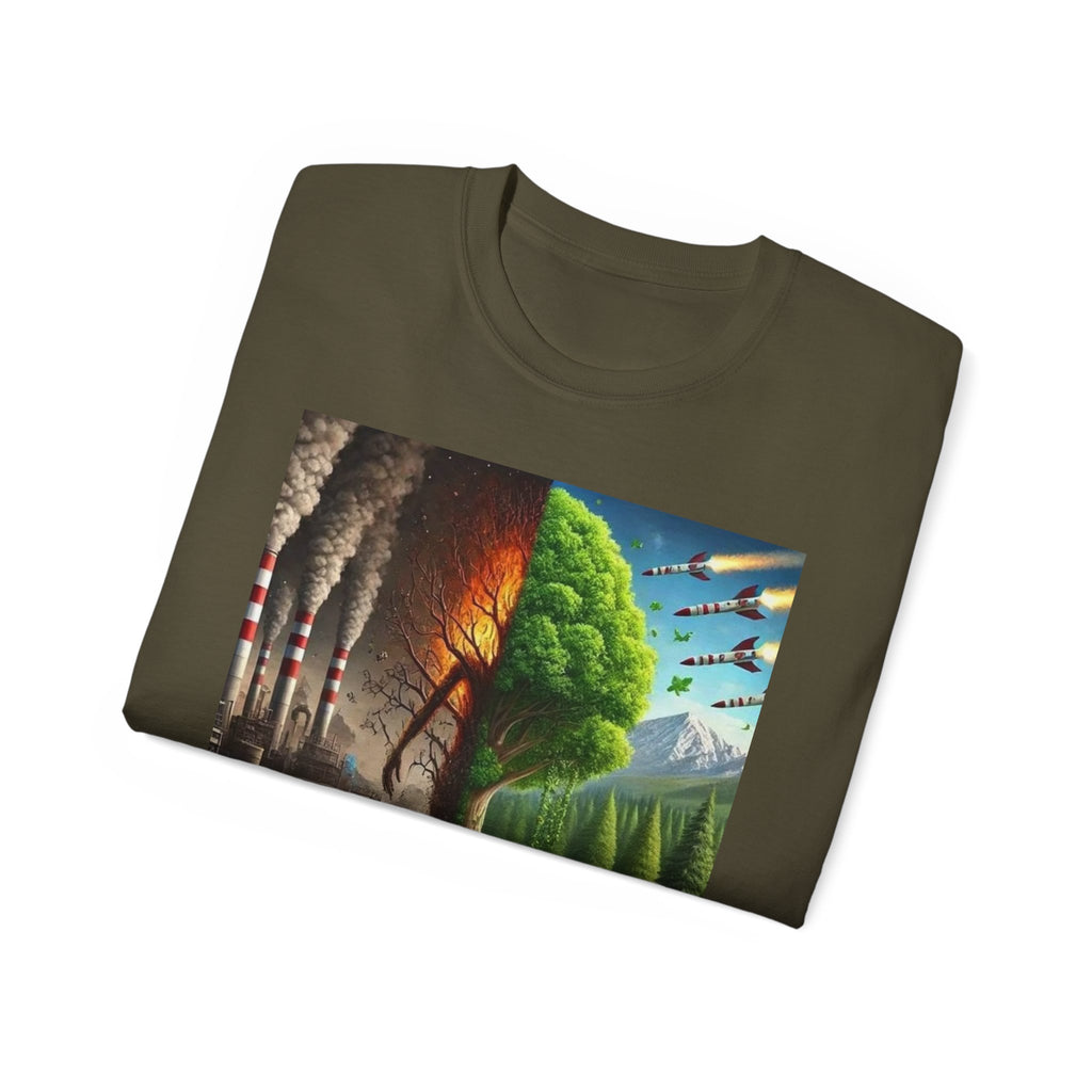 Eco-Conscious Graphic Tee - Nature vs. Pollution Art, Unisex T-Shirt for Environmental Awareness, Eco-Friendly Gift, Earth Day Apparel,