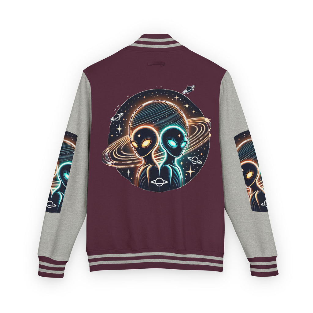 Cosmic Alien Letterman Jacket | Vintage Style Outerwear, Trendy Unisex Jacket, Space Theme Apparel, Perfect for Cosplay or Gift