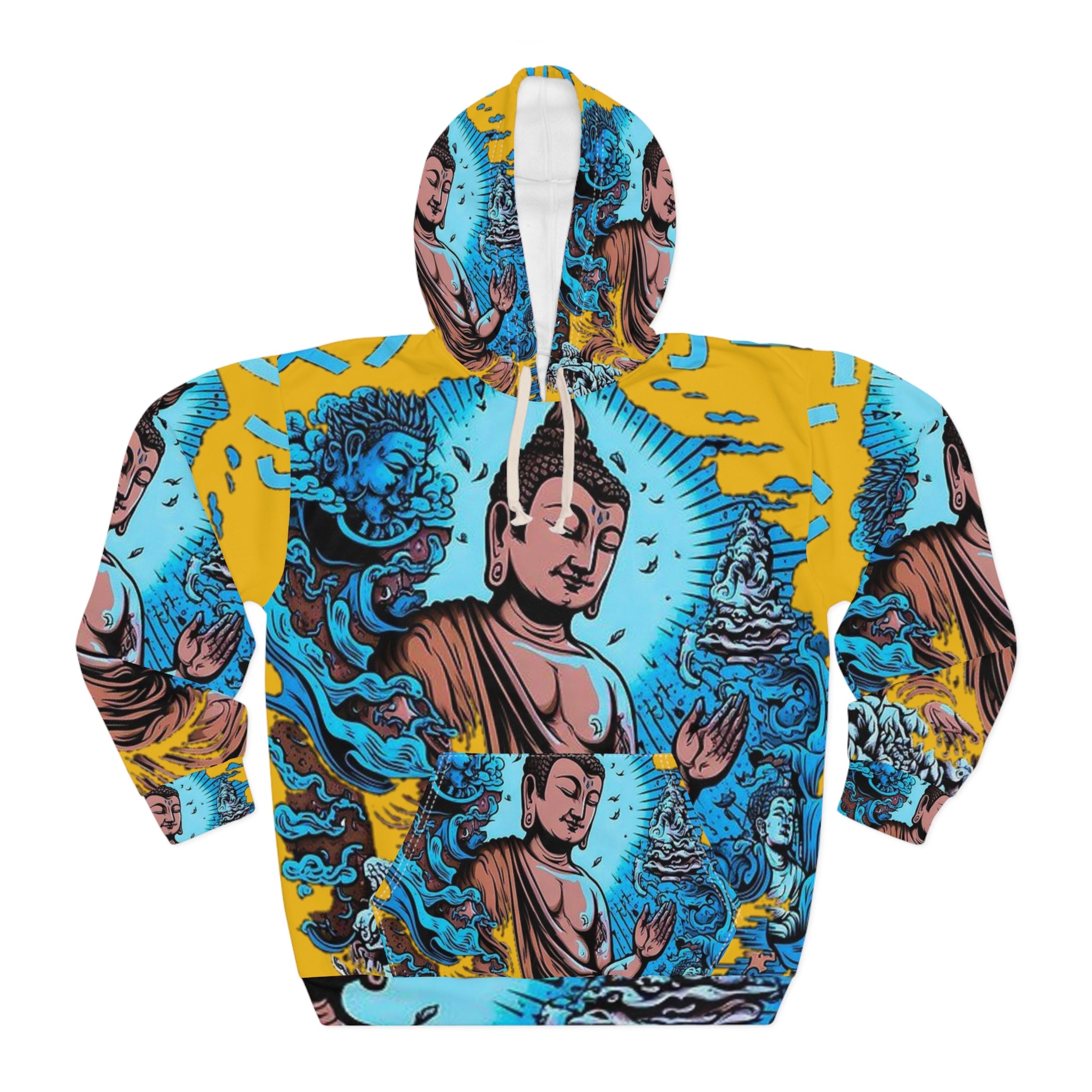Buddha-Inspired Unisex Pullover Hoodie, Spiritual Hoodie, Meditation Gift, Cozy Streetwear, Yoga Wear, Unique Hooded Sweatshirt