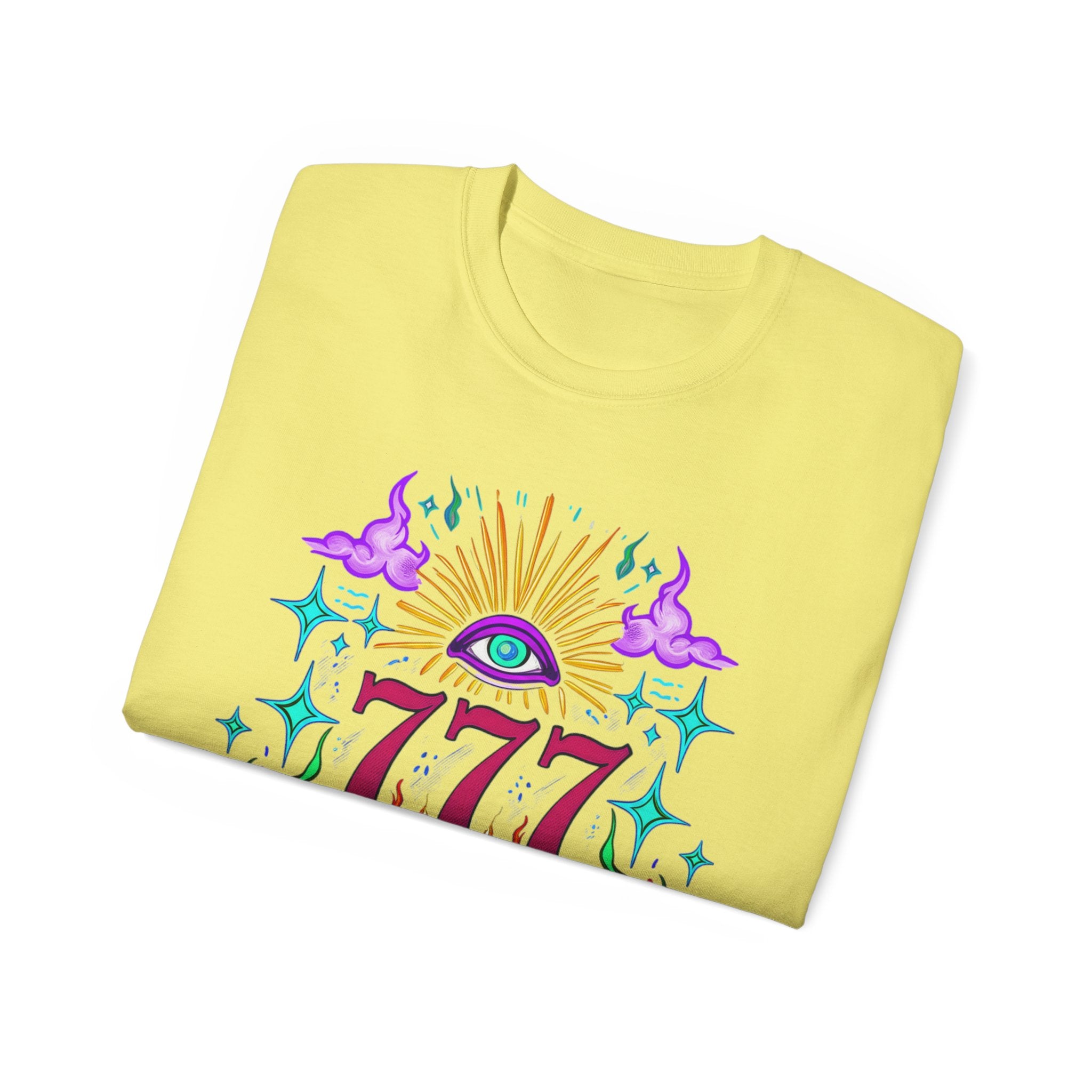 Mystical 777 Graphic Tee - Unisex Retro Spiritual Shirt, Gift for Tarot Lovers, Festival Wear, Casual Boho Top, Unique Art Tee