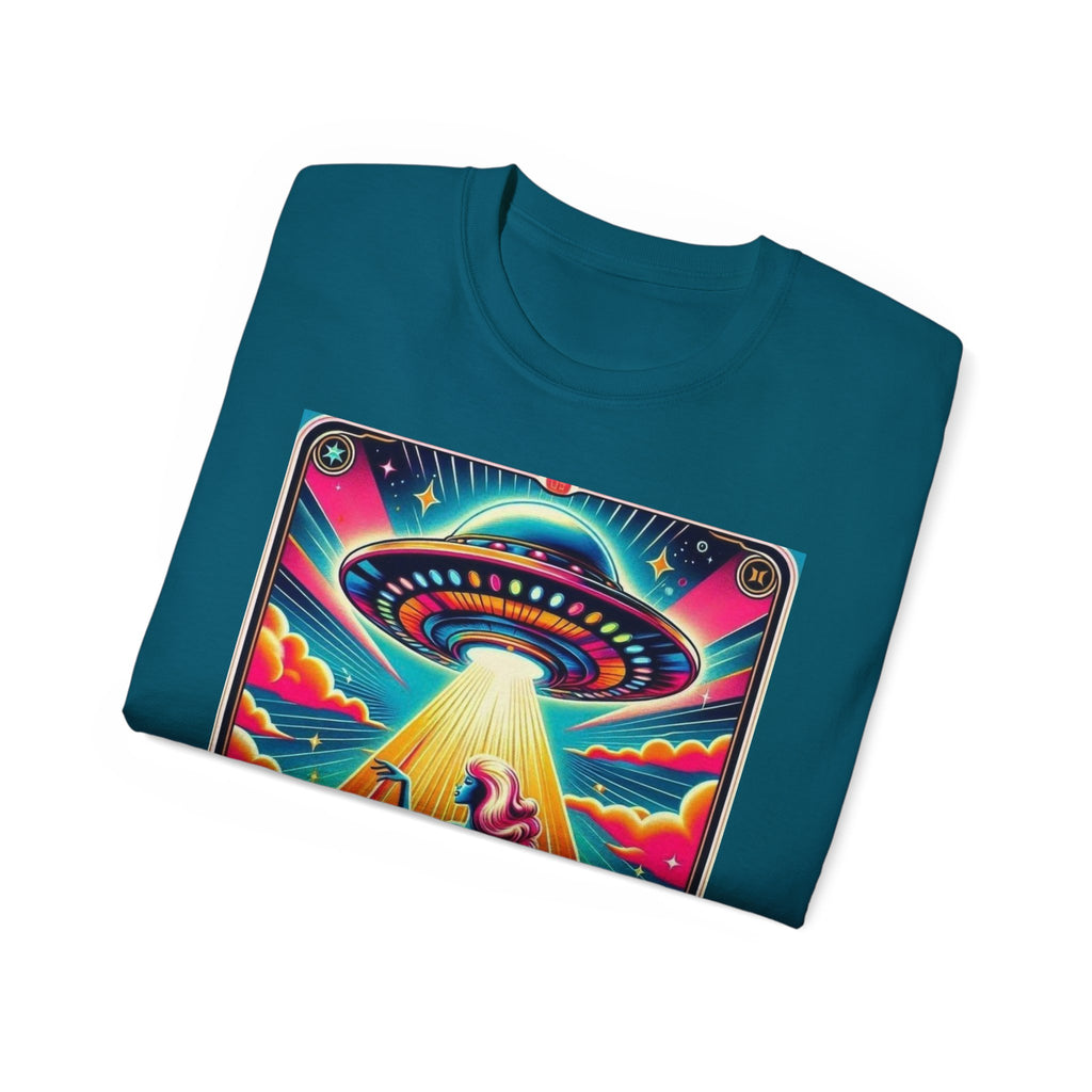 Colorful UFO Graphic Tee, Retro Alien Shirt, Unisex Cotton T-Shirt, Fun Casual Wear, Gifts for Space Lovers, Festival Top
