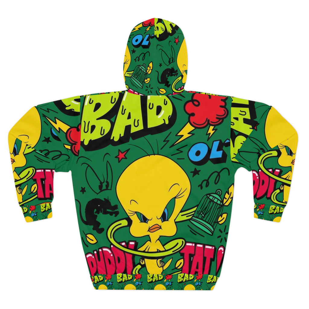 Bold Cartoon Hoodie, Fun Unisex Pullover, Cartoonish Style, Unique Gift for Tweety Fans, Playful Apparel for Kids and Adults