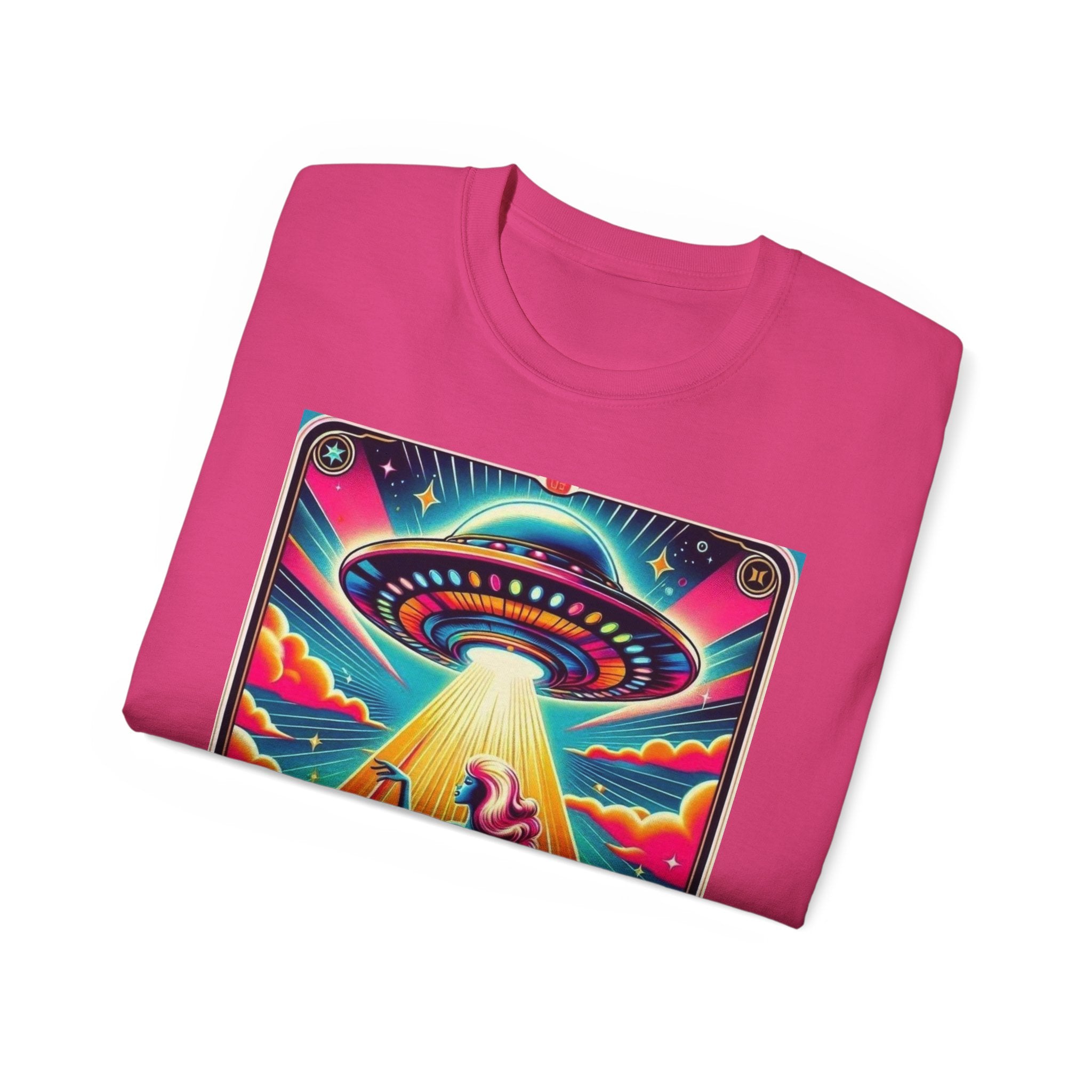 Colorful UFO Graphic Tee, Retro Alien Shirt, Unisex Cotton T-Shirt, Fun Casual Wear, Gifts for Space Lovers, Festival Top