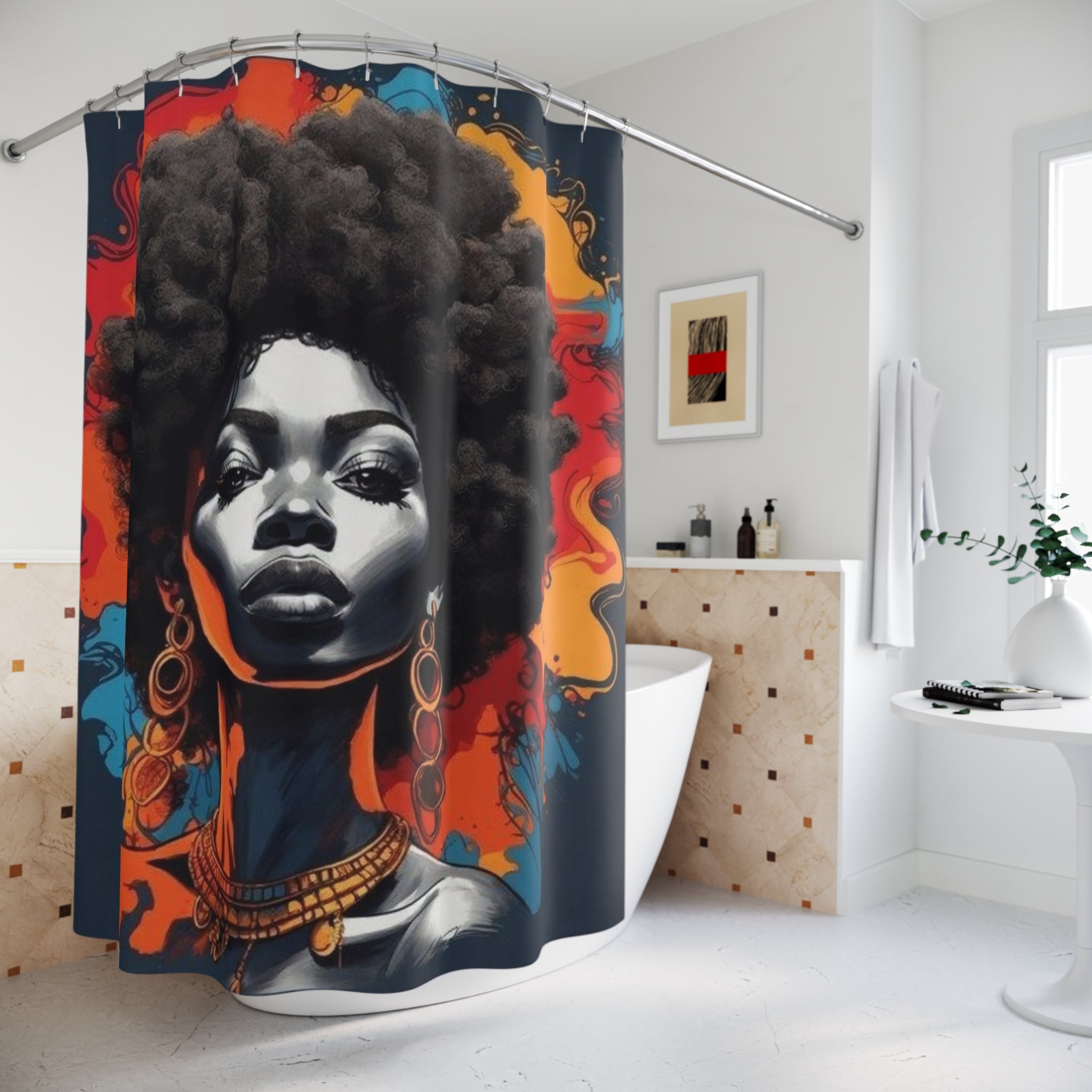 Bold Abstract Shower Curtain, Afrocentric Decor, Modern Bathroom Art, Unique Gift for Home, Boho Chic Bathroom Accessories
